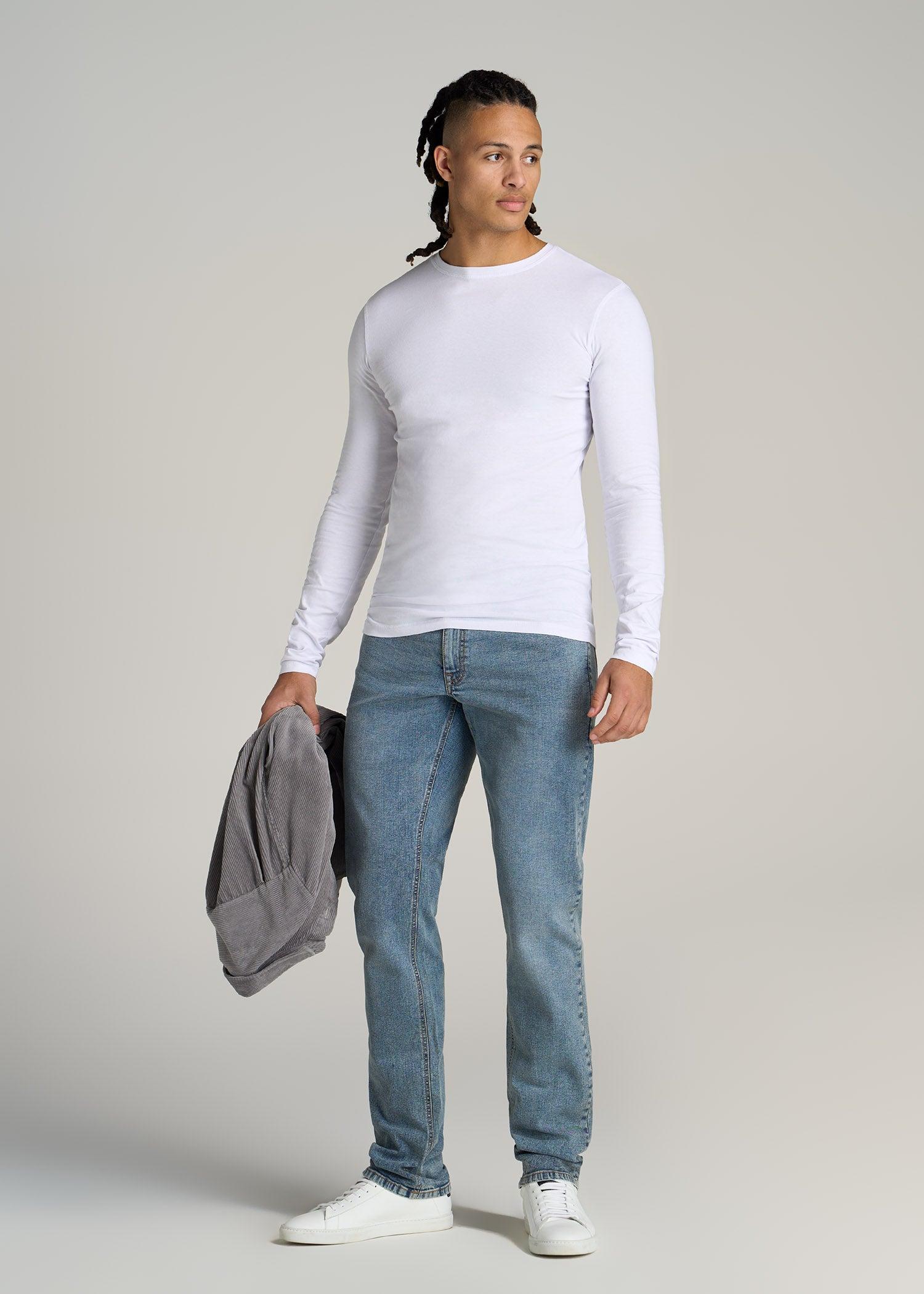 The Essential SLIM-FIT Long Sleeve Tee for Tall Men in White Male Product Image