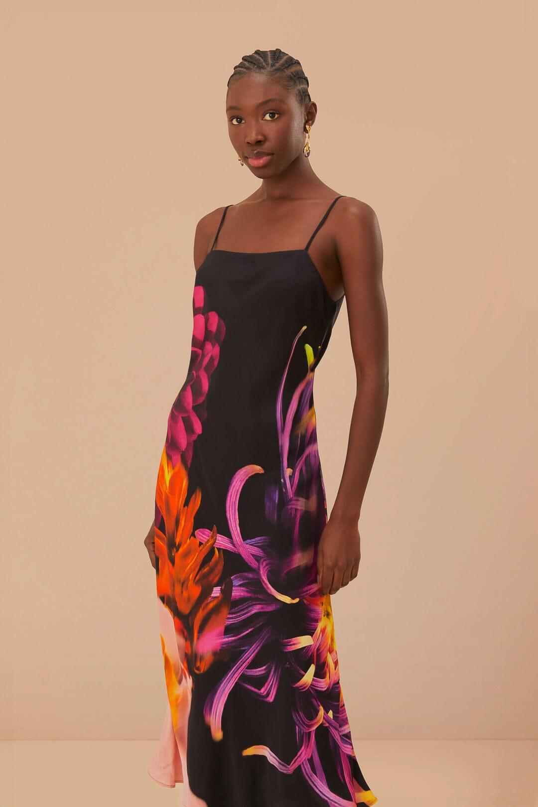 Black Blurry Floral LENZING™ ECOVERO™ Viscose Slip Dress Product Image