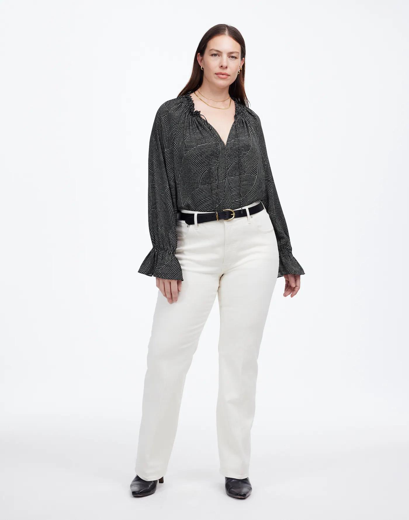 Long-Sleeve Tie-Neck Top Product Image