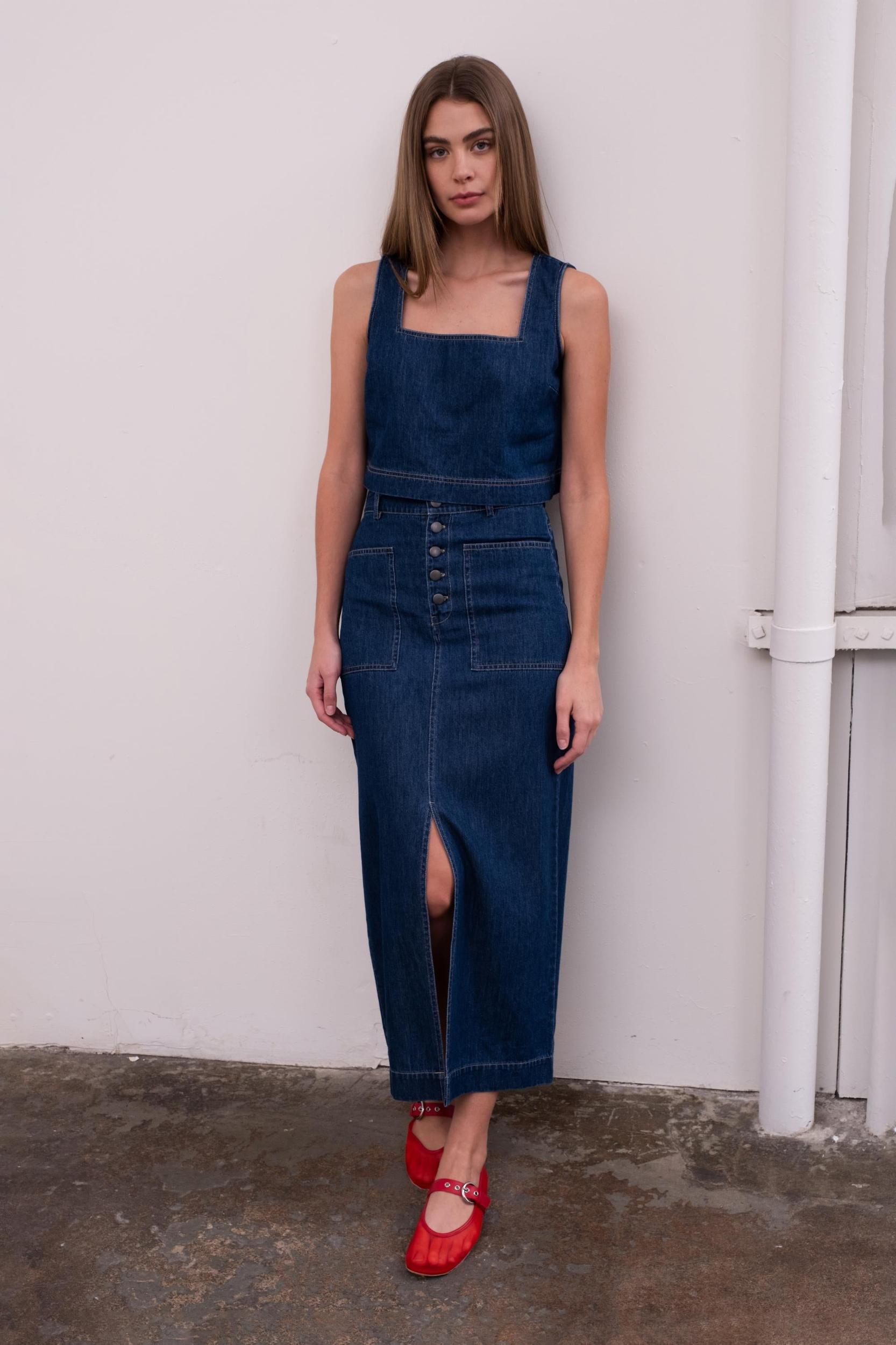 Denim Midi Skirt Product Image