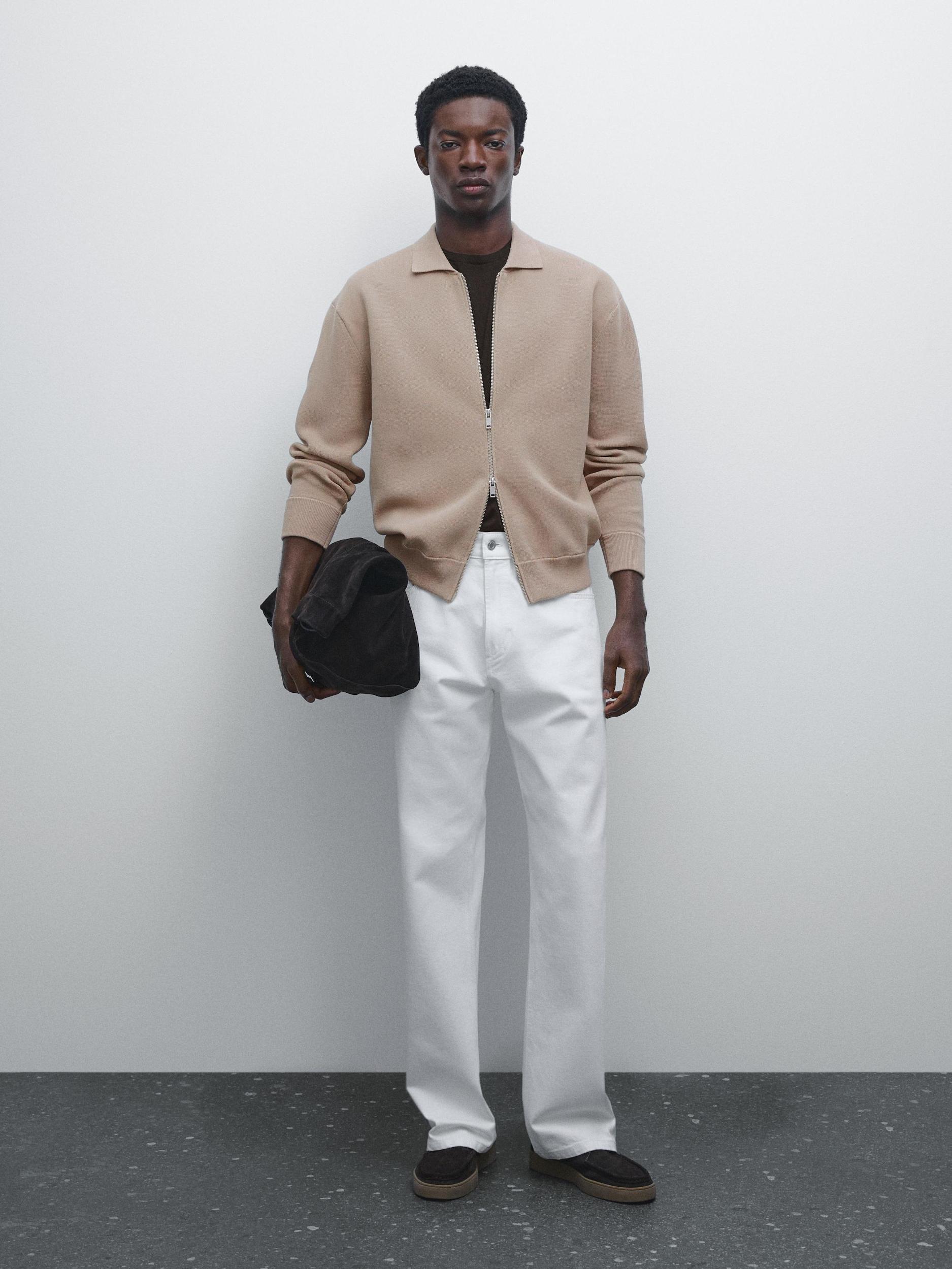 Cotton blend zip-up knit cardigan Product Image