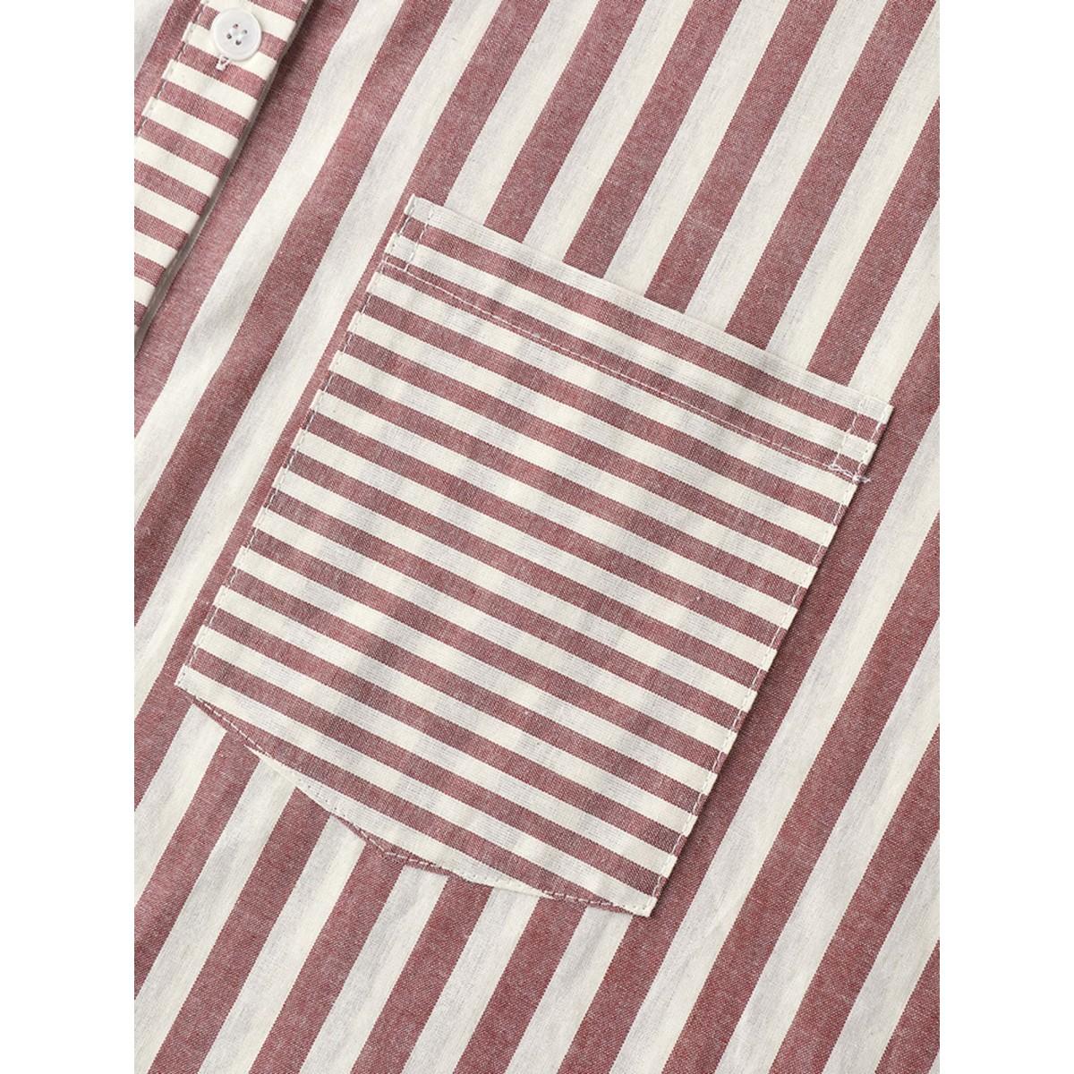 Plus Size Russet Cotton Striped Dolman Sleeve Blouse Women Office Short sleeve Shirt collar Office Blouses BloomChic 22-24/3X Product Image