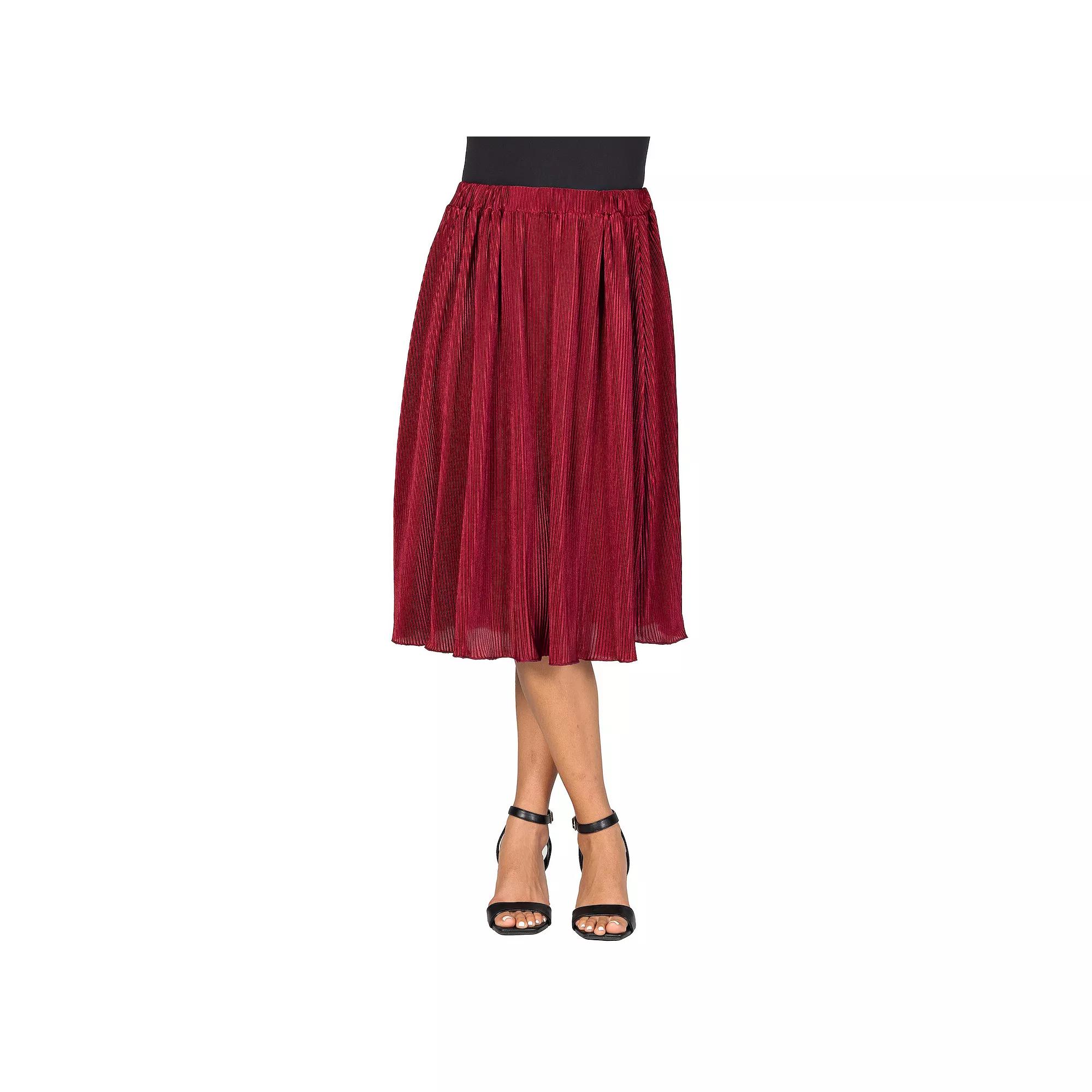 Women's 24Seven Comfort Apparel Elegant Accordion Pleated Elastic Waistband Party Midi Skirt,  Product Image