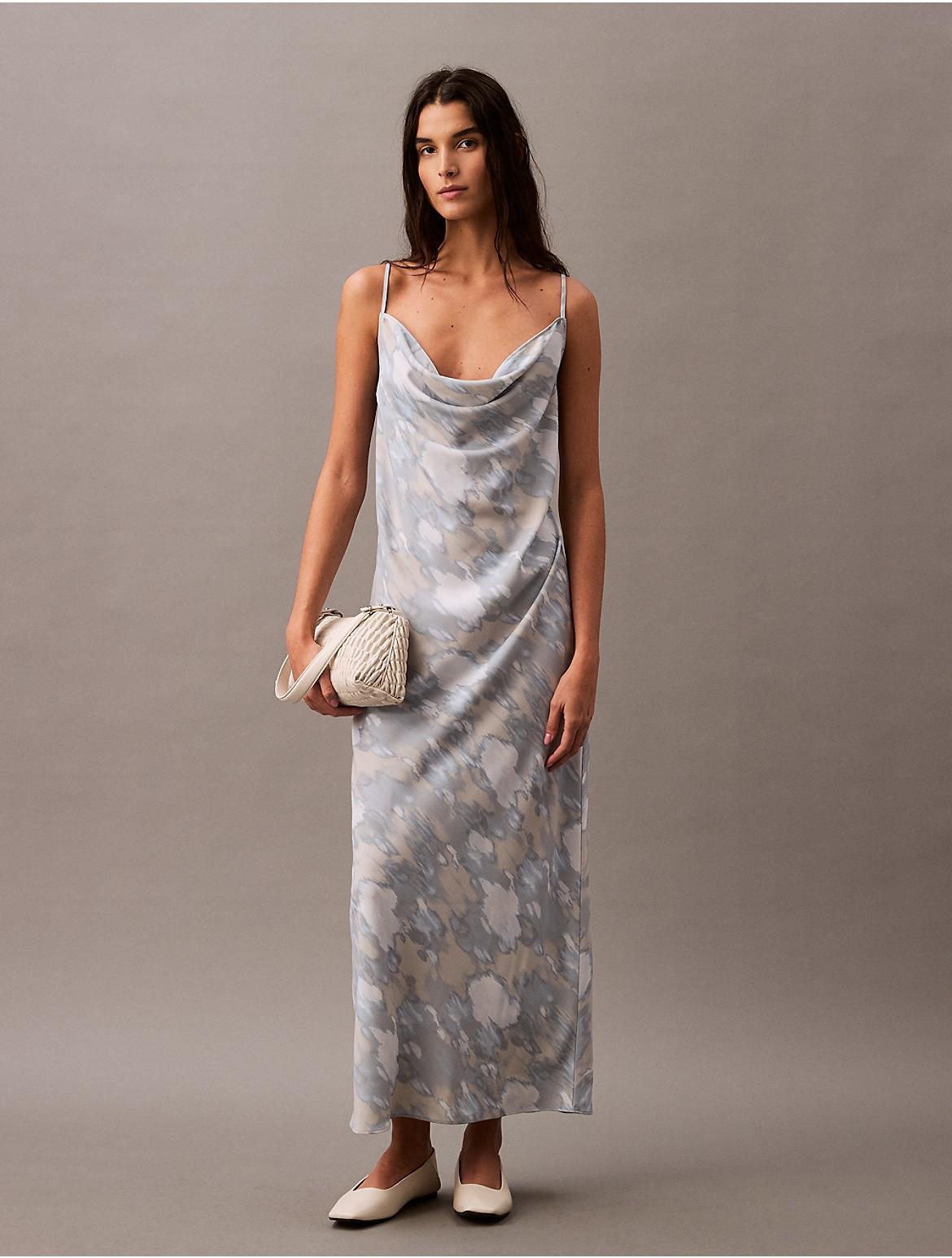 Calvin Klein Womens Crepe Printed Slip Dress - Blue Product Image