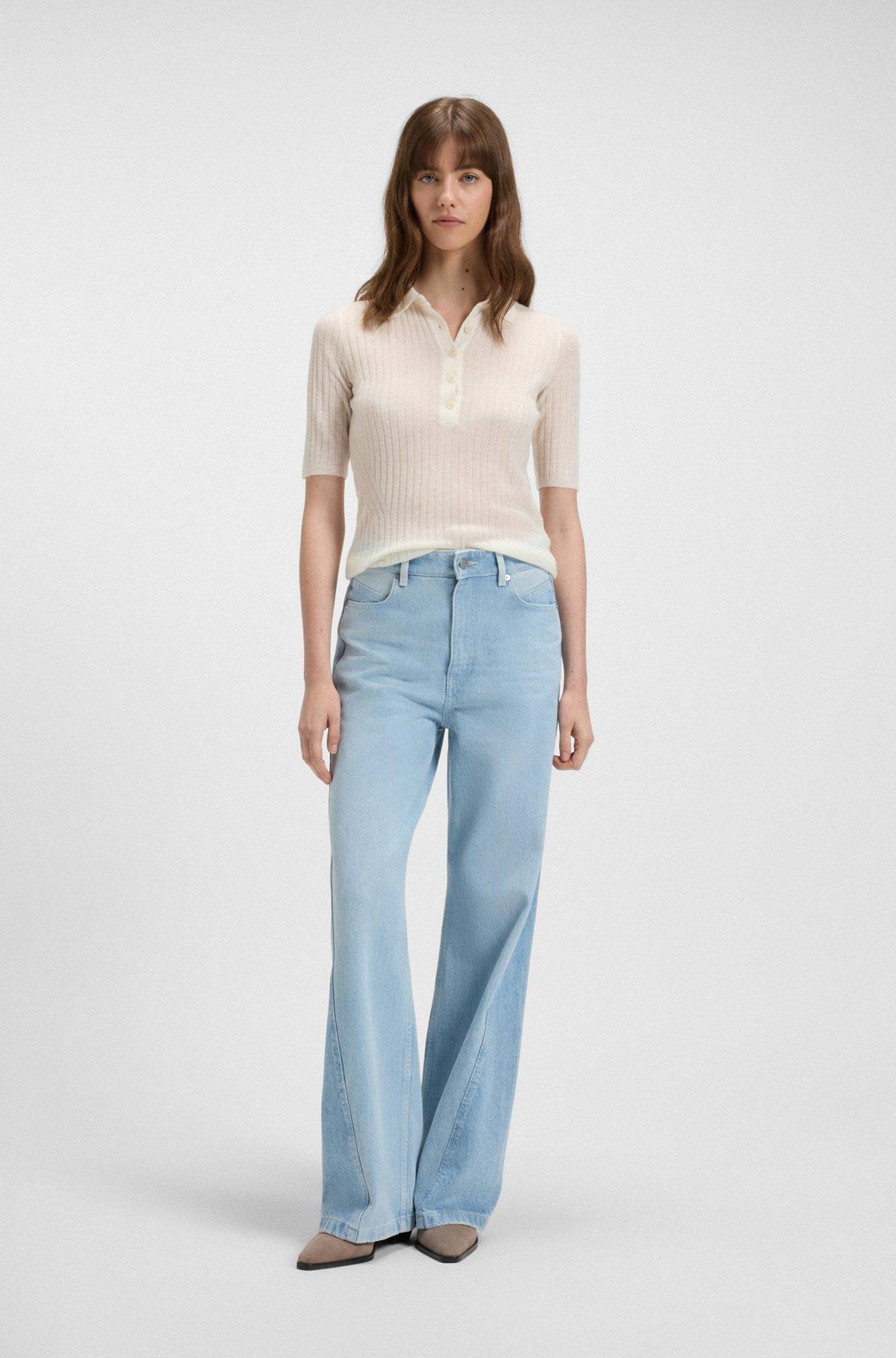 Ribbed knit polo in wool Product Image