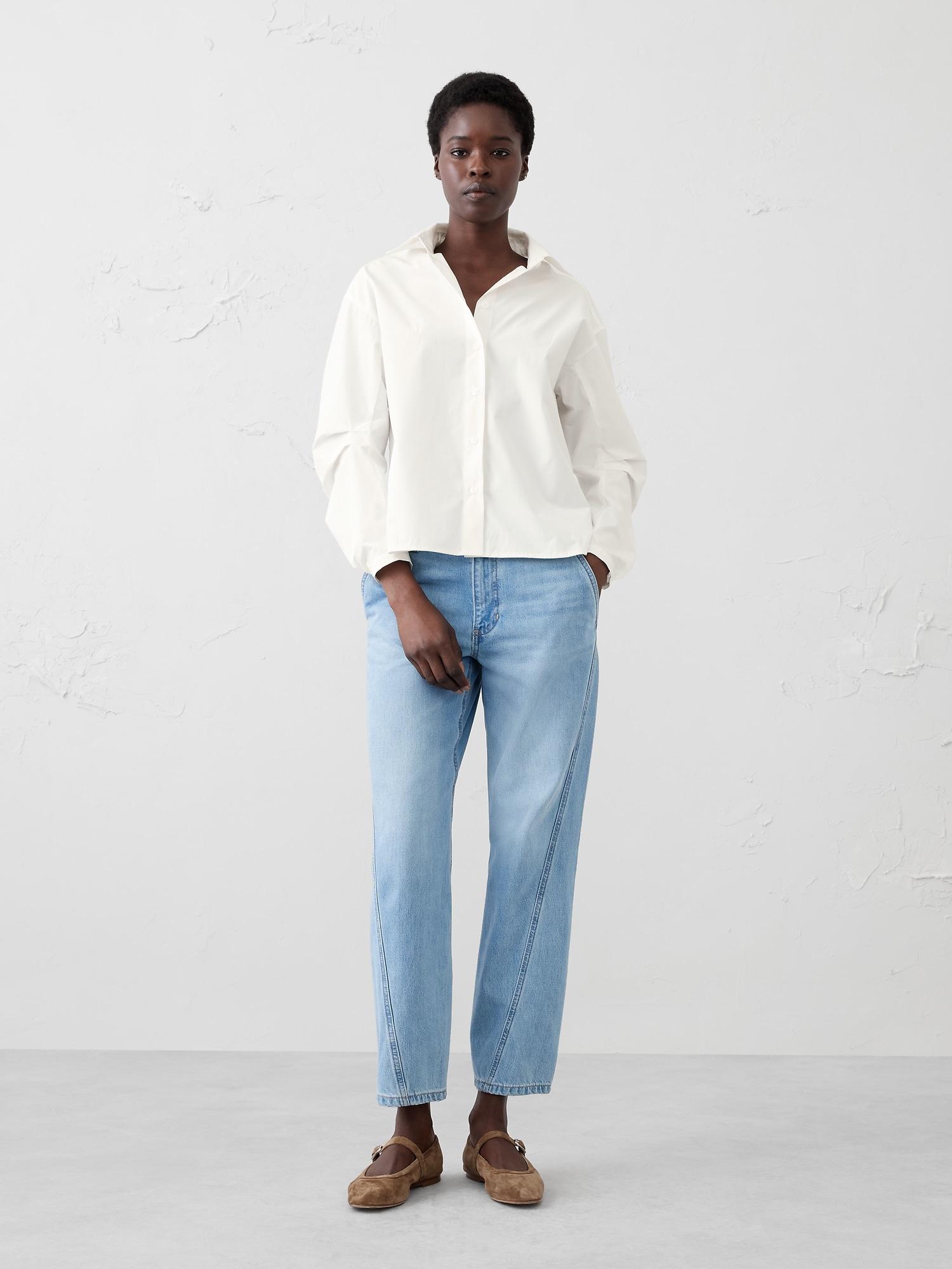 Pleated-Sleeve Taffeta Shirt Product Image