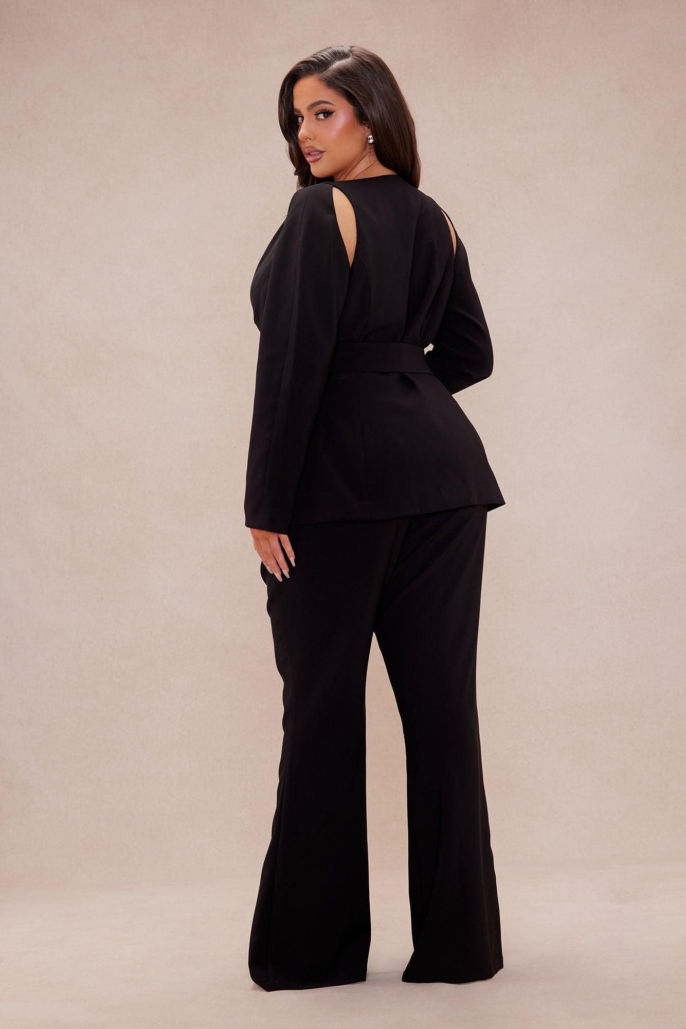 Julia Belted Pant Suit Set - Black Product Image