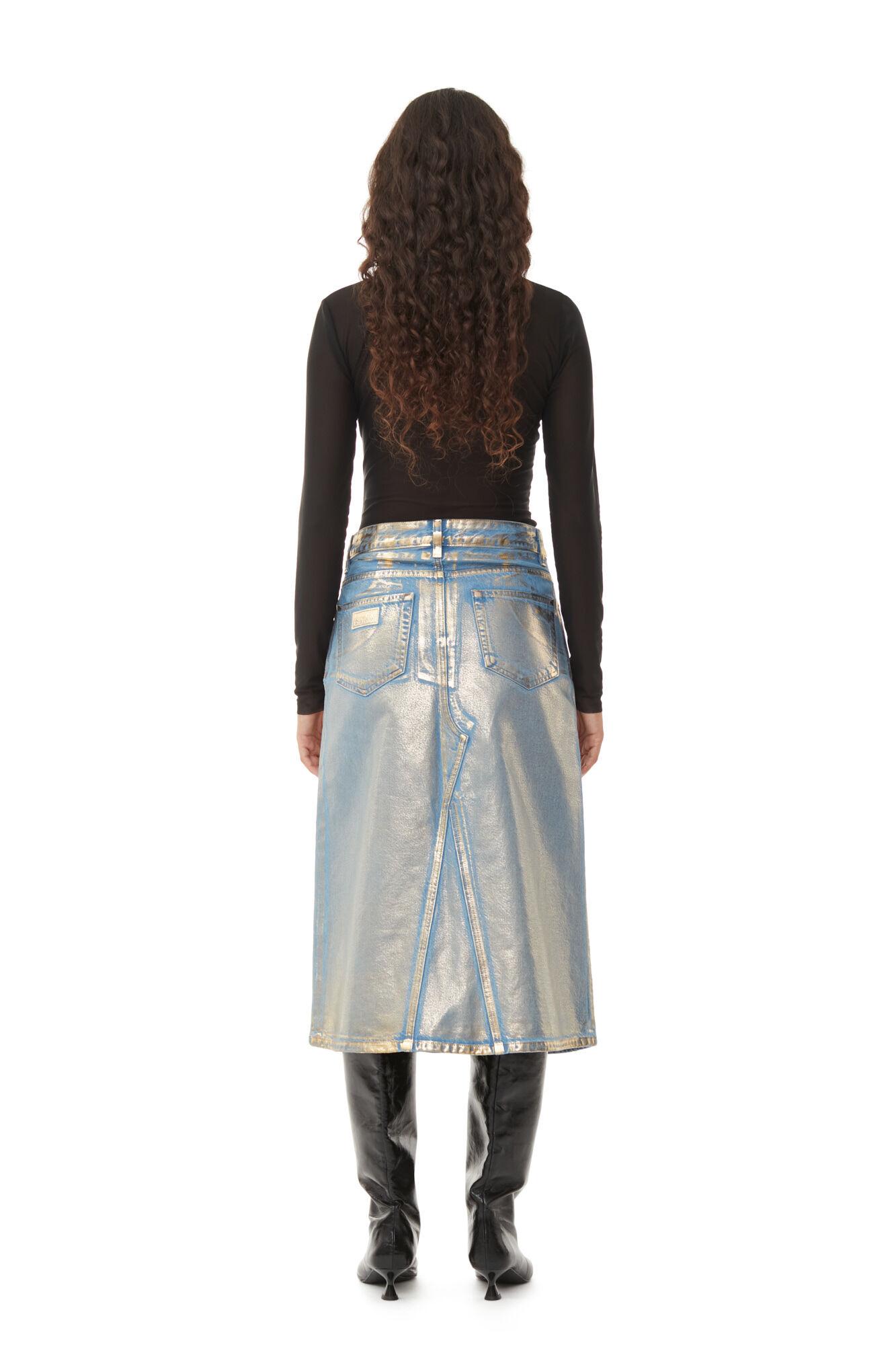 Gold Denim Midi Skirt Product Image