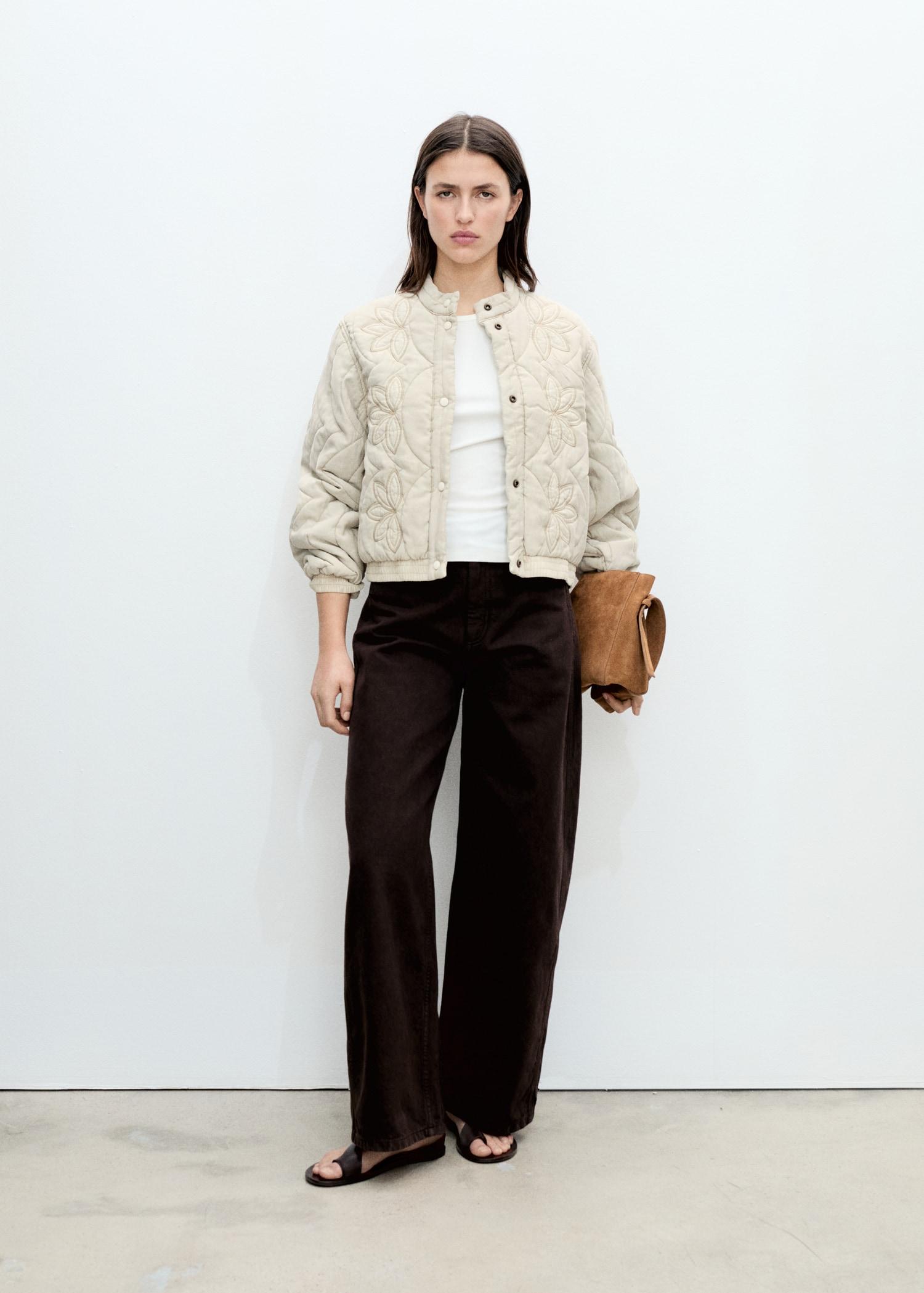 Floral-embroidered padded jacket - Women | MANGO USA Product Image