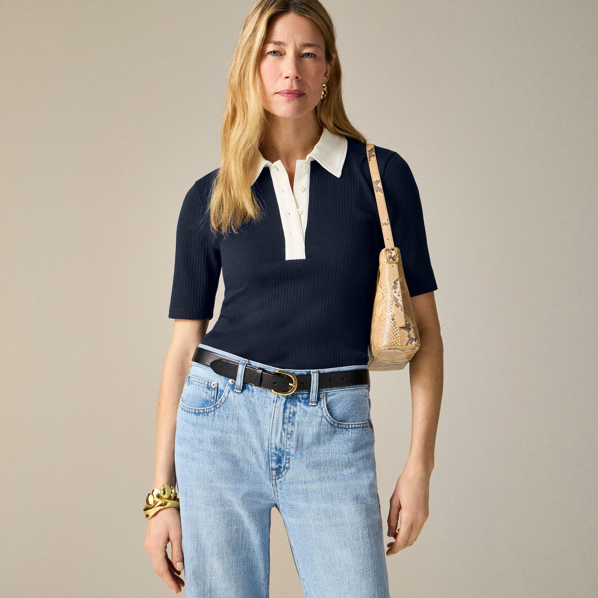 Premium rib short-sleeve polo shirt Product Image