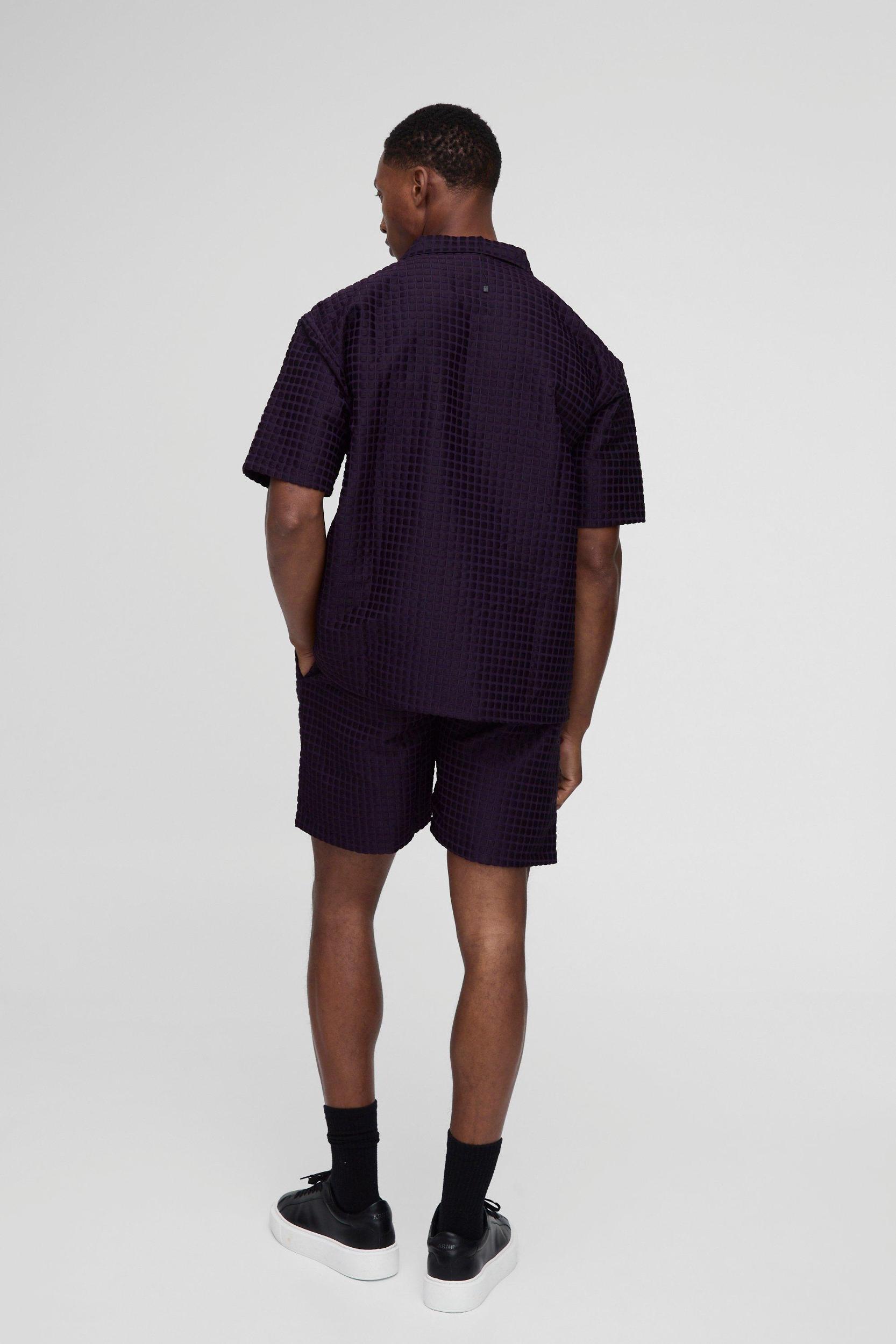Oversized Waffle Texture Revere Shirt & Relaxed Short Set | boohooMAN USA Product Image