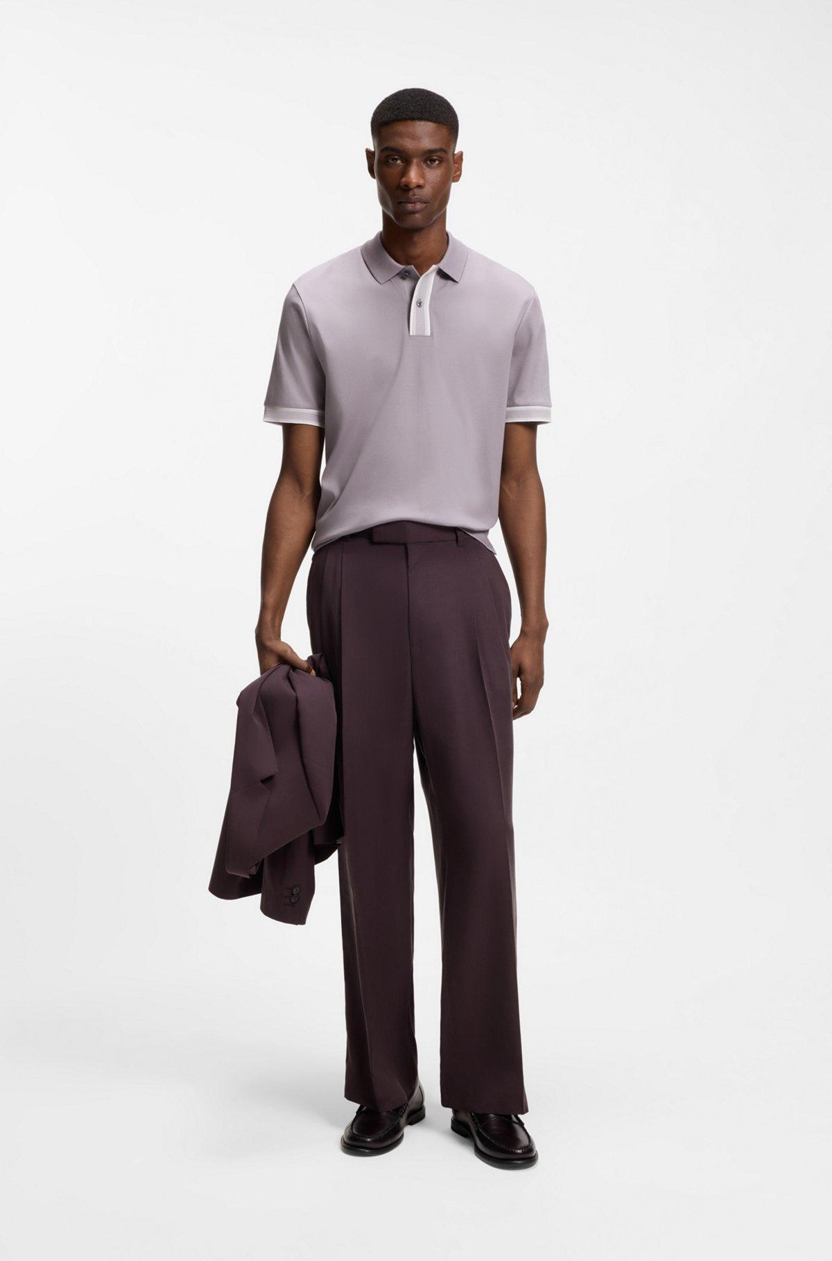 Striped-trim polo shirt in mercerised cotton Product Image