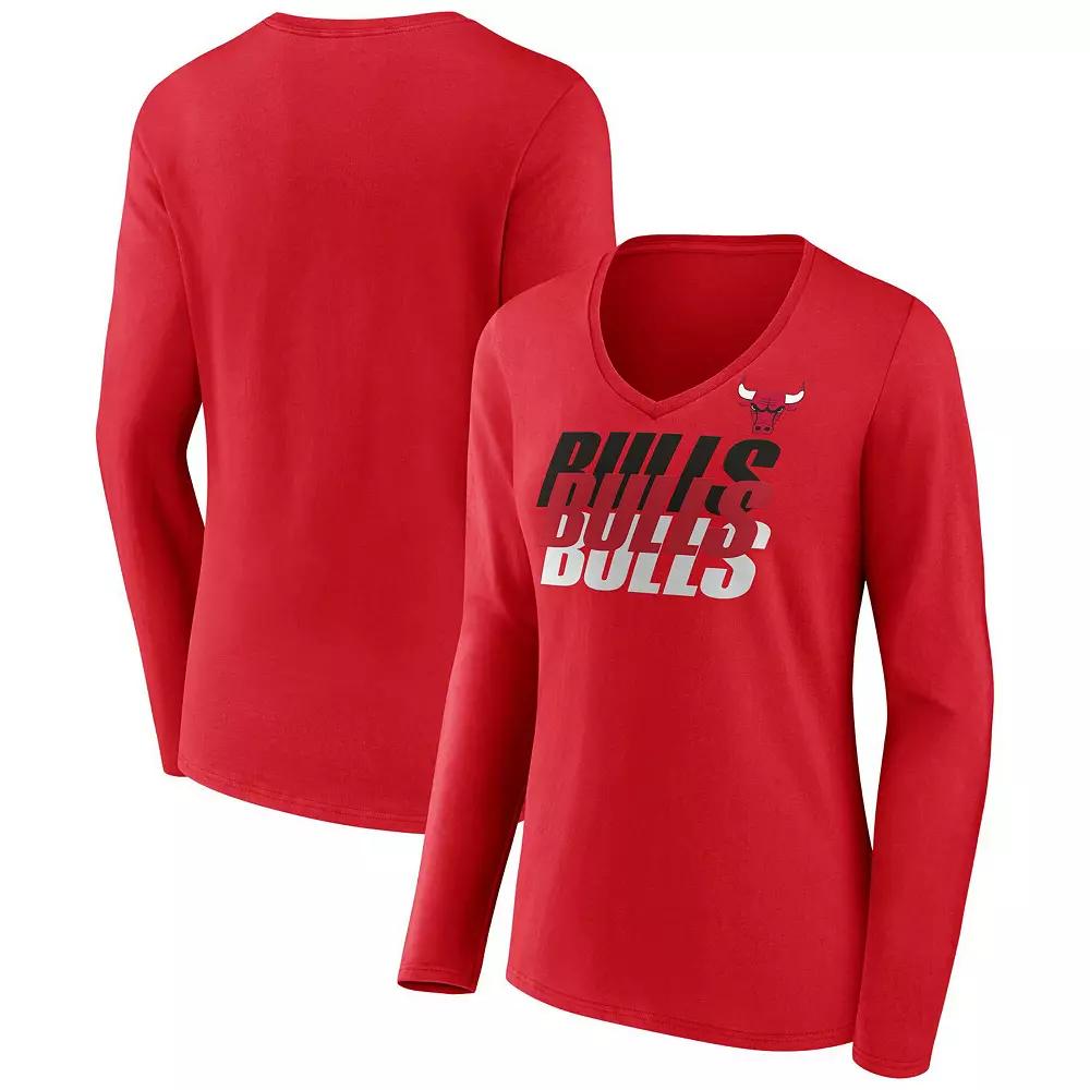 Women's Fanatics  Red Chicago Bulls Iconic Tumble Long Sleeve V-Neck T-Shirt, Size: Small Product Image