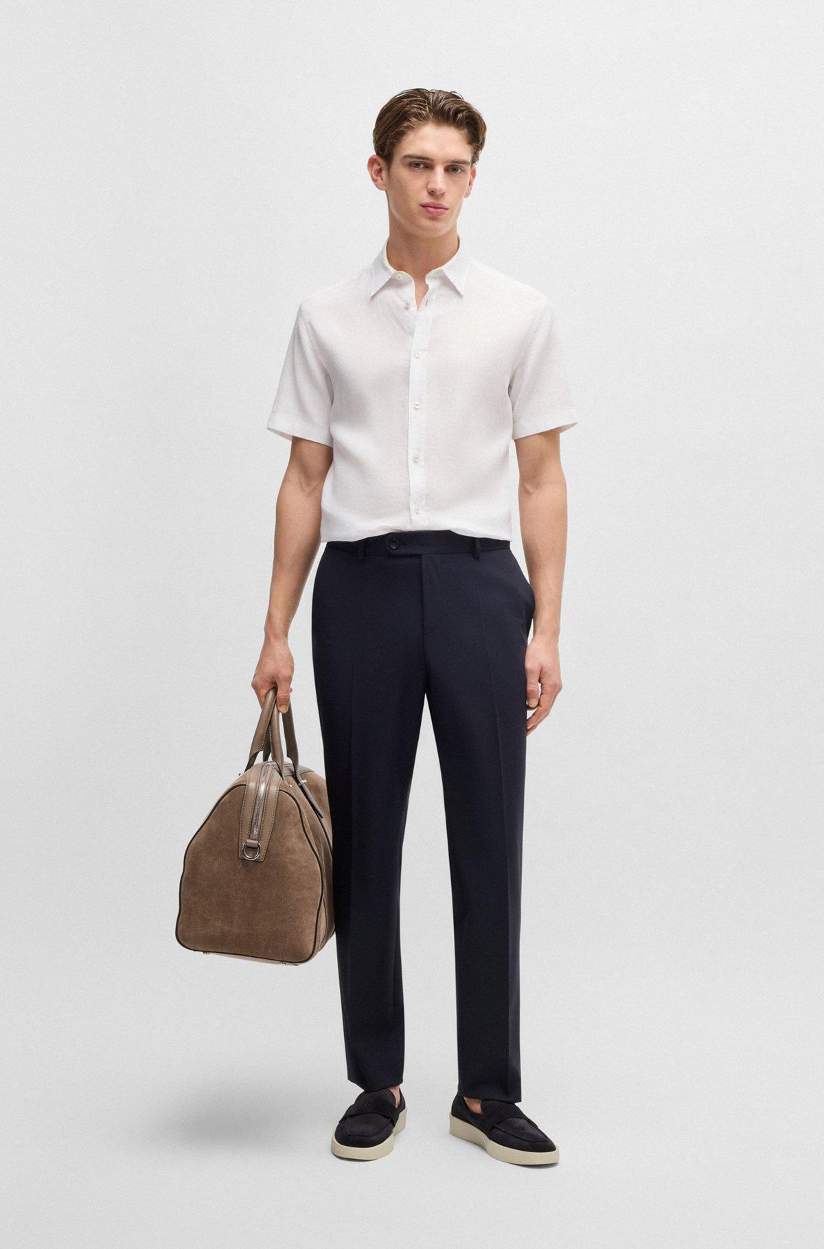 BOSS - Slim-fit shirt in stretch linen - White Product Image