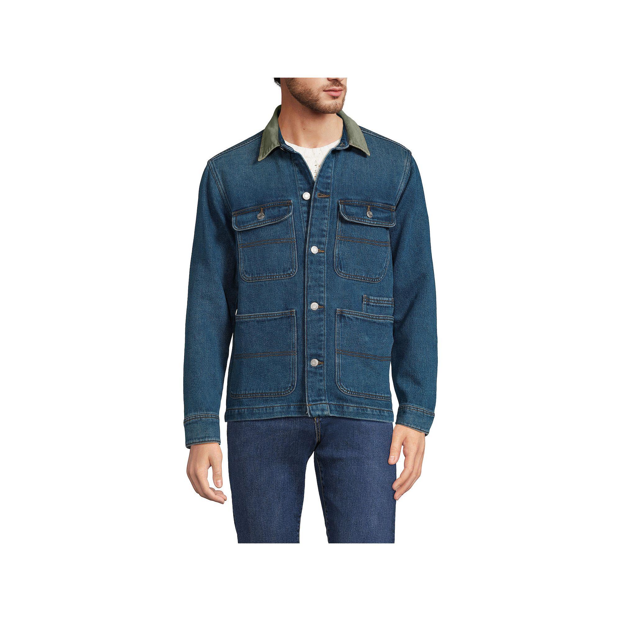 Men's Lands' End Corduroy Collared Denim Barn Jacket, Size: Large, Blue Grey Wash Product Image