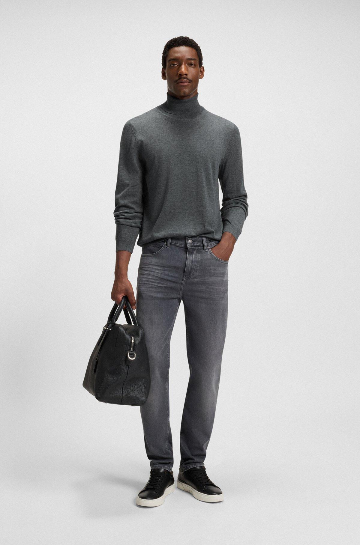 BOSS - Regular-fit roll-neck sweater in mercerized virgin wool - Grey Product Image