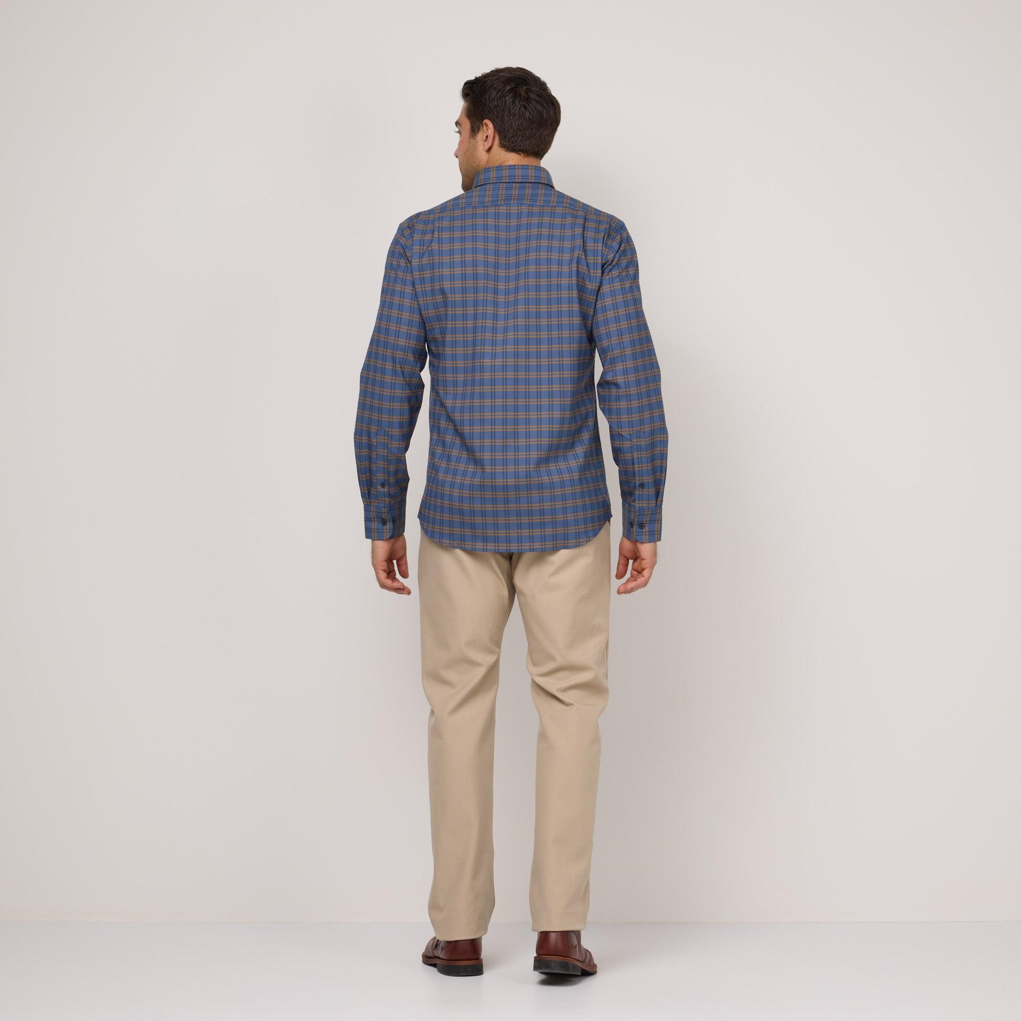 Merino Wool Button-Down Shirt | Navy/Ochre Plaid Product Image