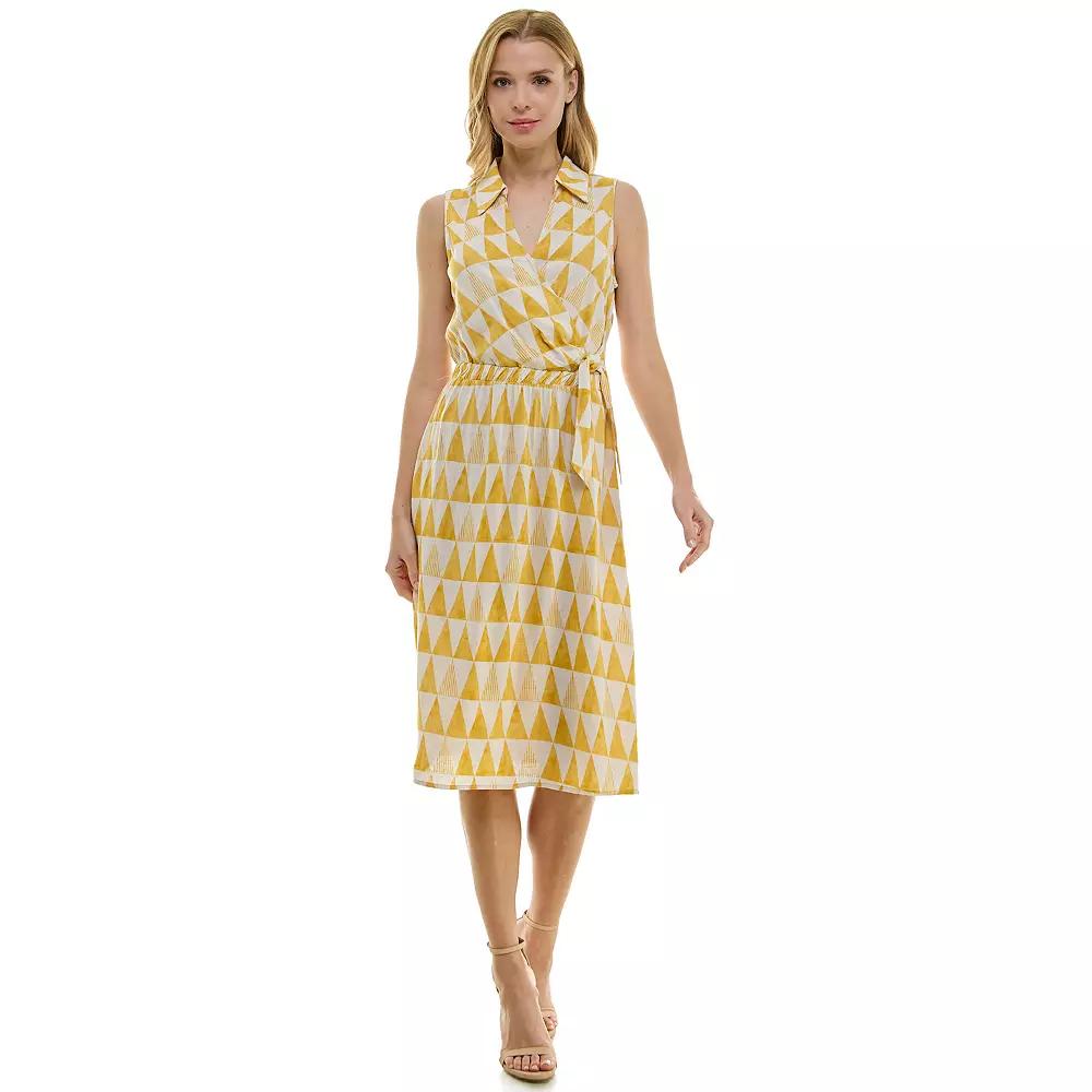 Women's Luxology Tie Elastic Waist Midi Dress, Size: Small, Yellow Yellow Cream Product Image