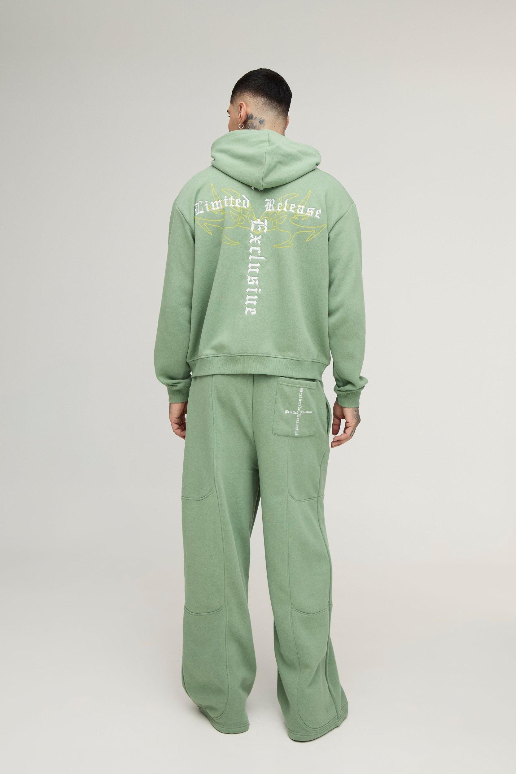 Tall Oversized Boxy Seam Detail Limited Hooded Wide Fit Tracksuit | boohooMAN USA Product Image