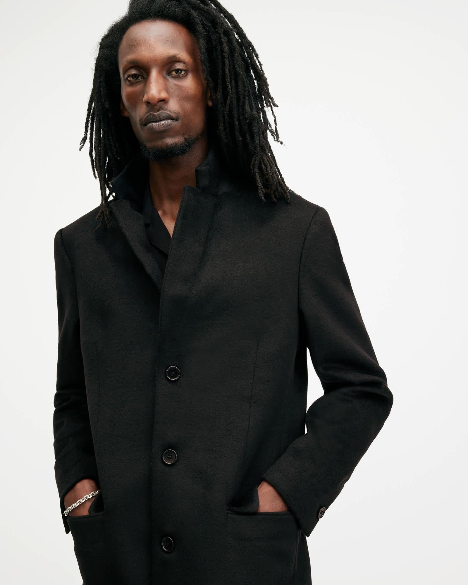 Hal Single Breasted Wool Blend Coat Black | ALLSAINTS US Product Image