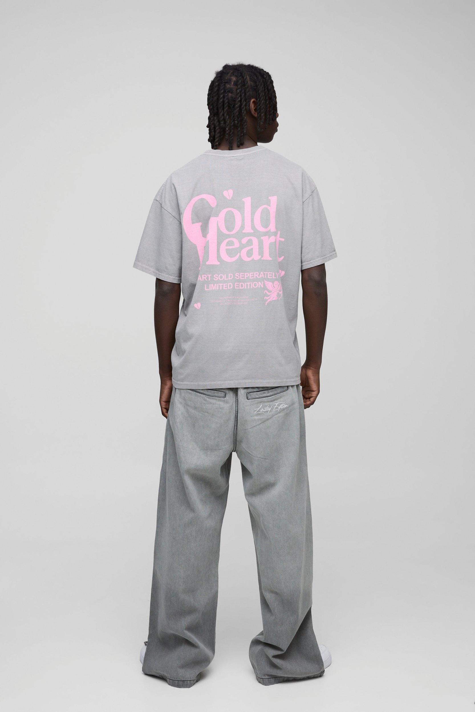 Oversized Cold Heart Slogan Print Washed T-Shirt | boohooMAN USA Product Image