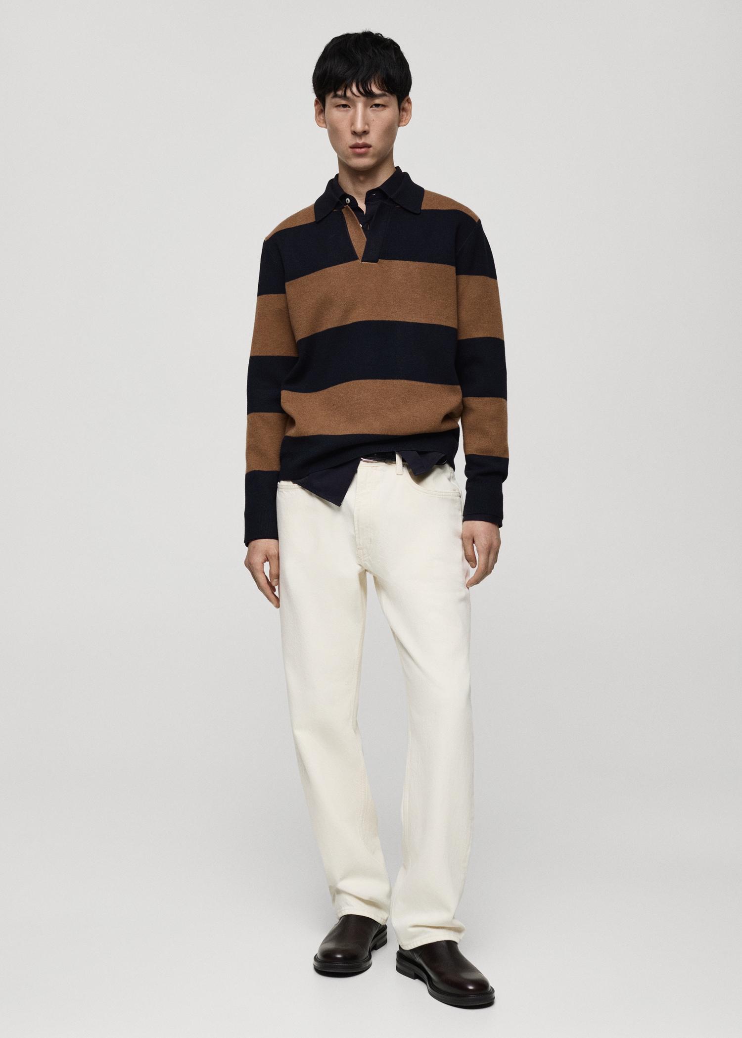 Striped design polo sweater - Men | MANGO USA Product Image