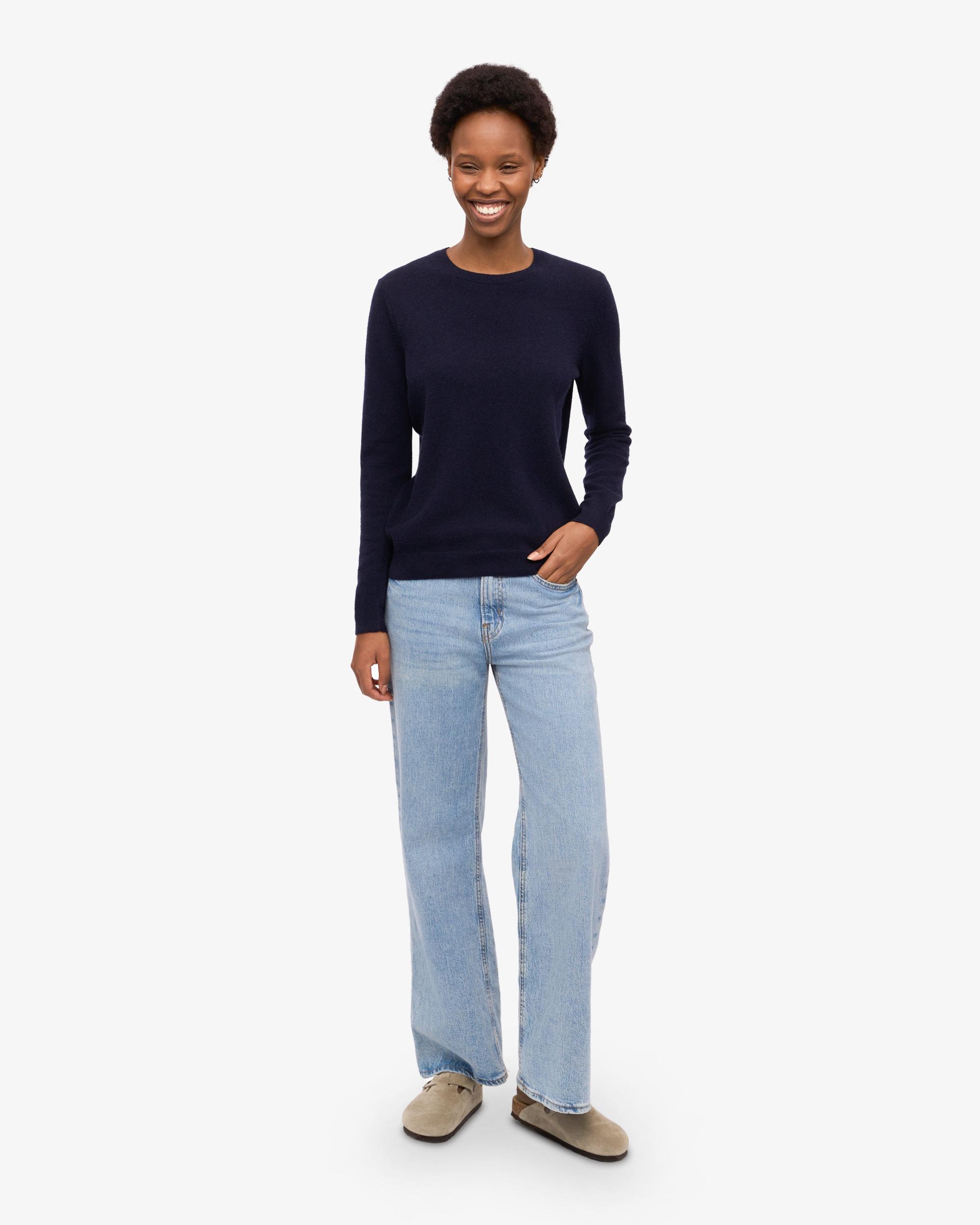 Women Light Merino Wool Crew - Navy Blue Product Image