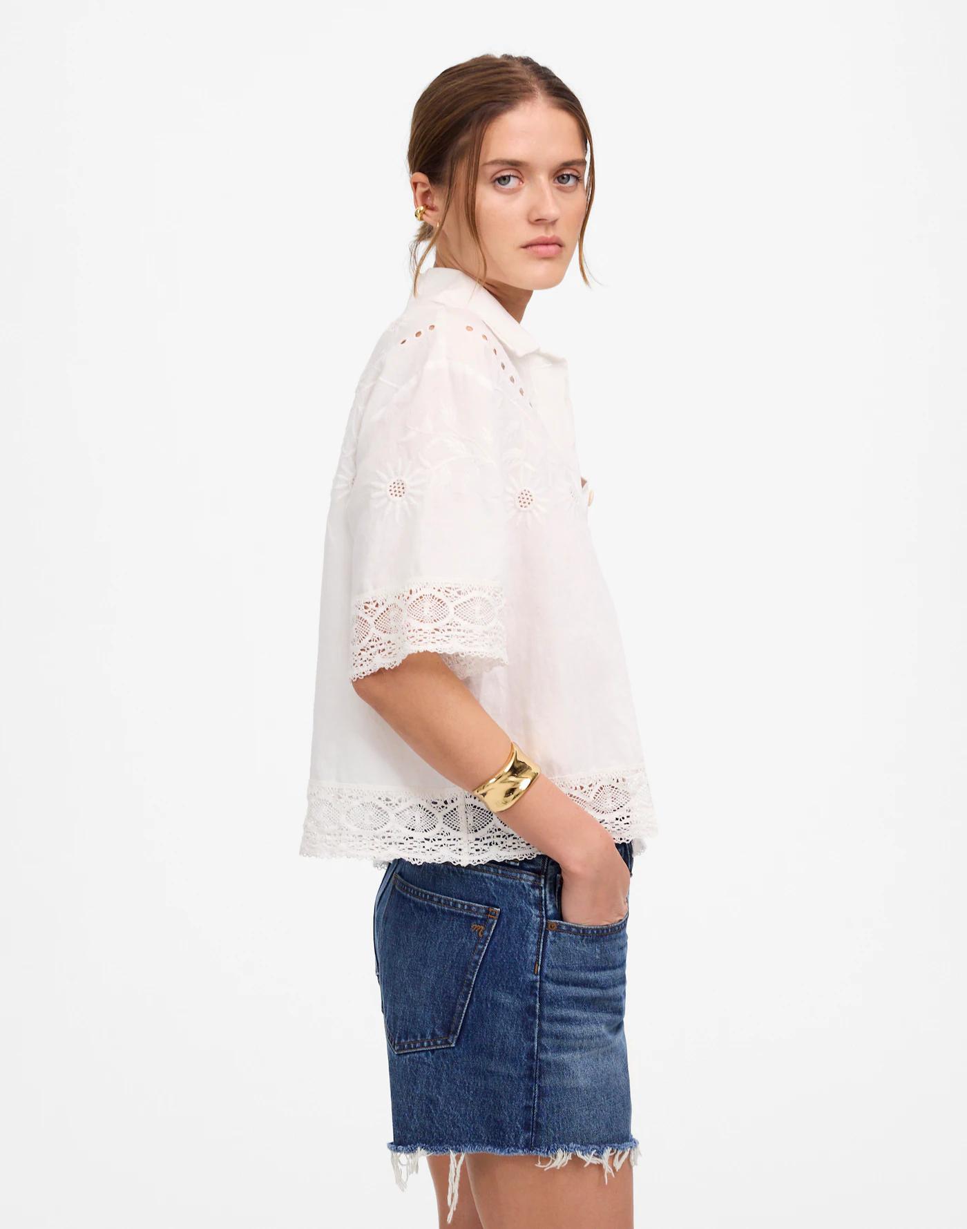 Embroidered Lace Button-Up Shirt Product Image