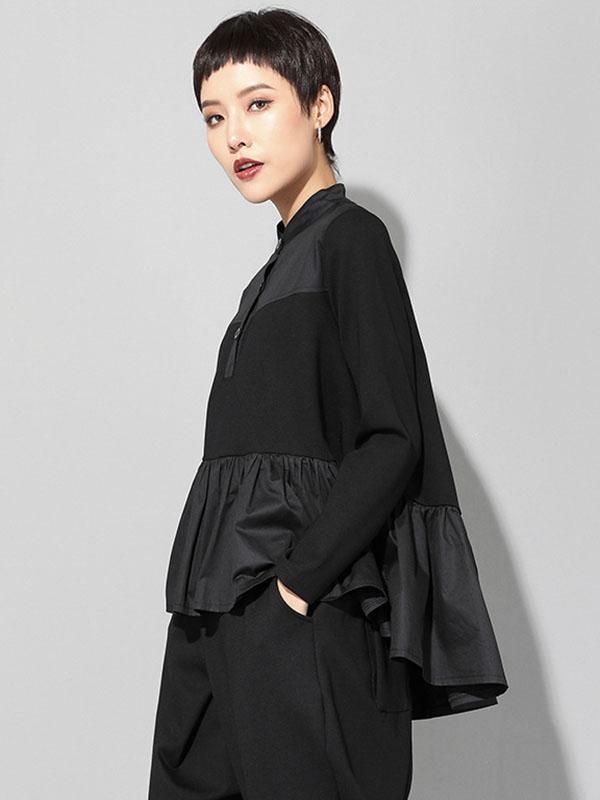 Original Creation Long Sleeves Loose Falbala Split-Joint Stand Collar T-Shirts Tops Product Image