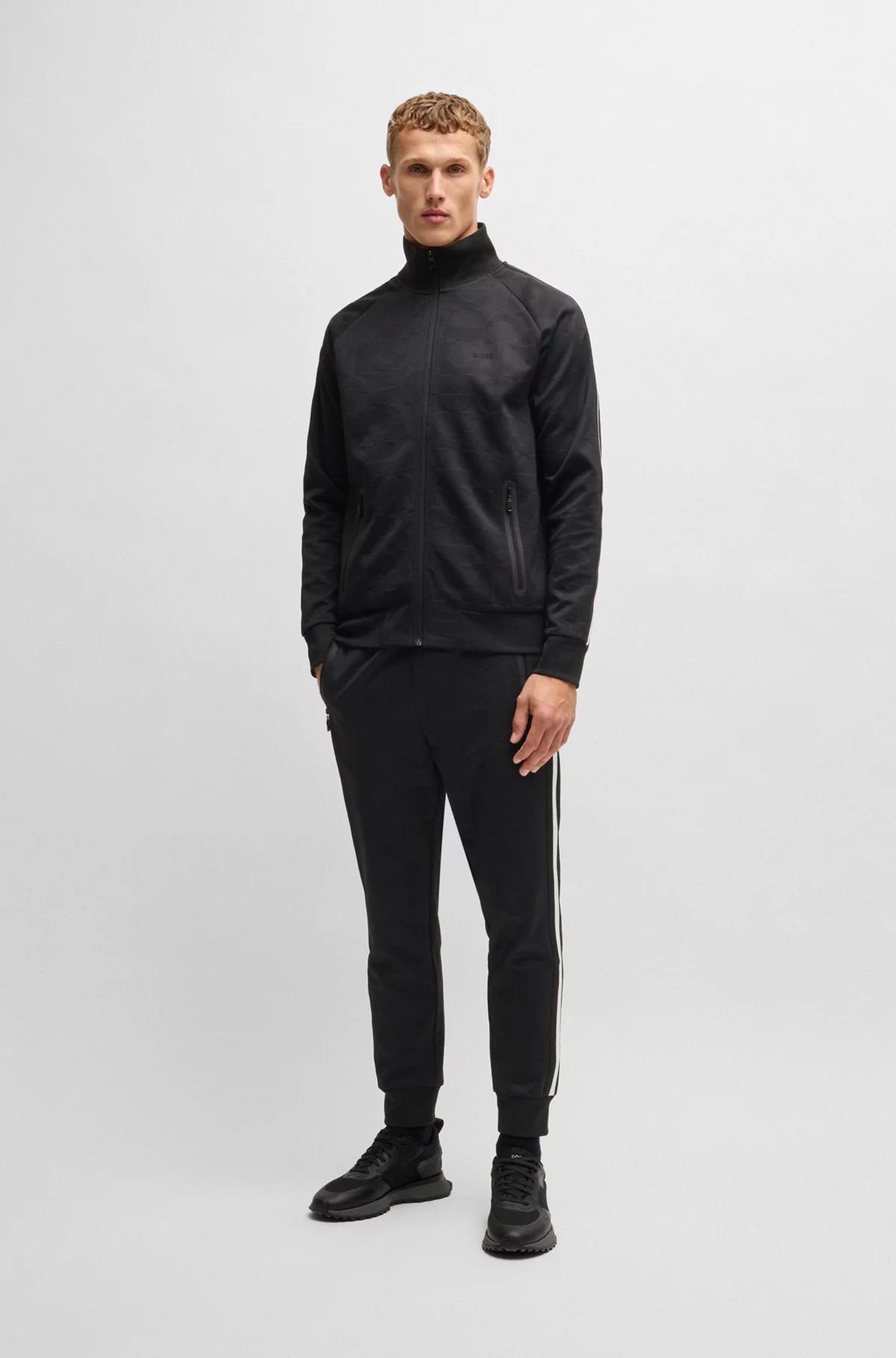 Boss Circle-Jacquard Zip-Up Sweatshirt with Side Stripes Product Image
