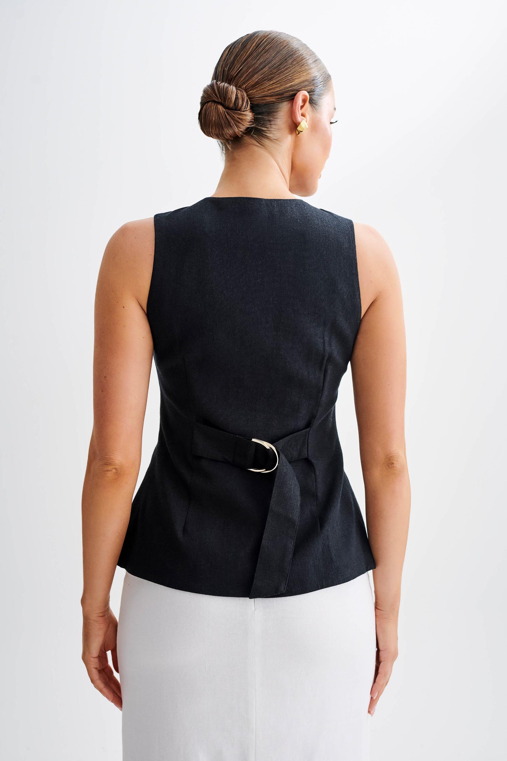 Laurence Sleeveless Linen Longline Top - Black Product Image