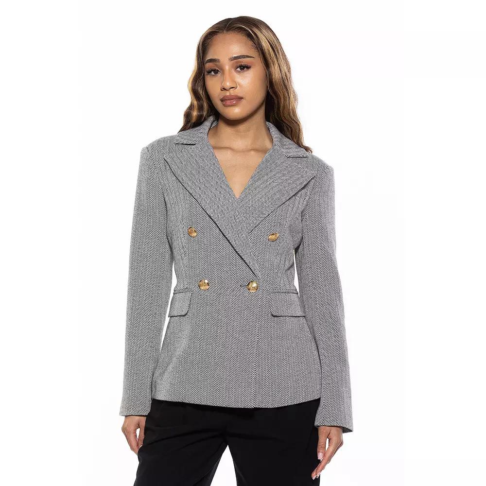 Women's ALEXIA ADMOR Farrah Tweed Classic Double Breasted Jacket, Size: 10, Herringbone Product Image