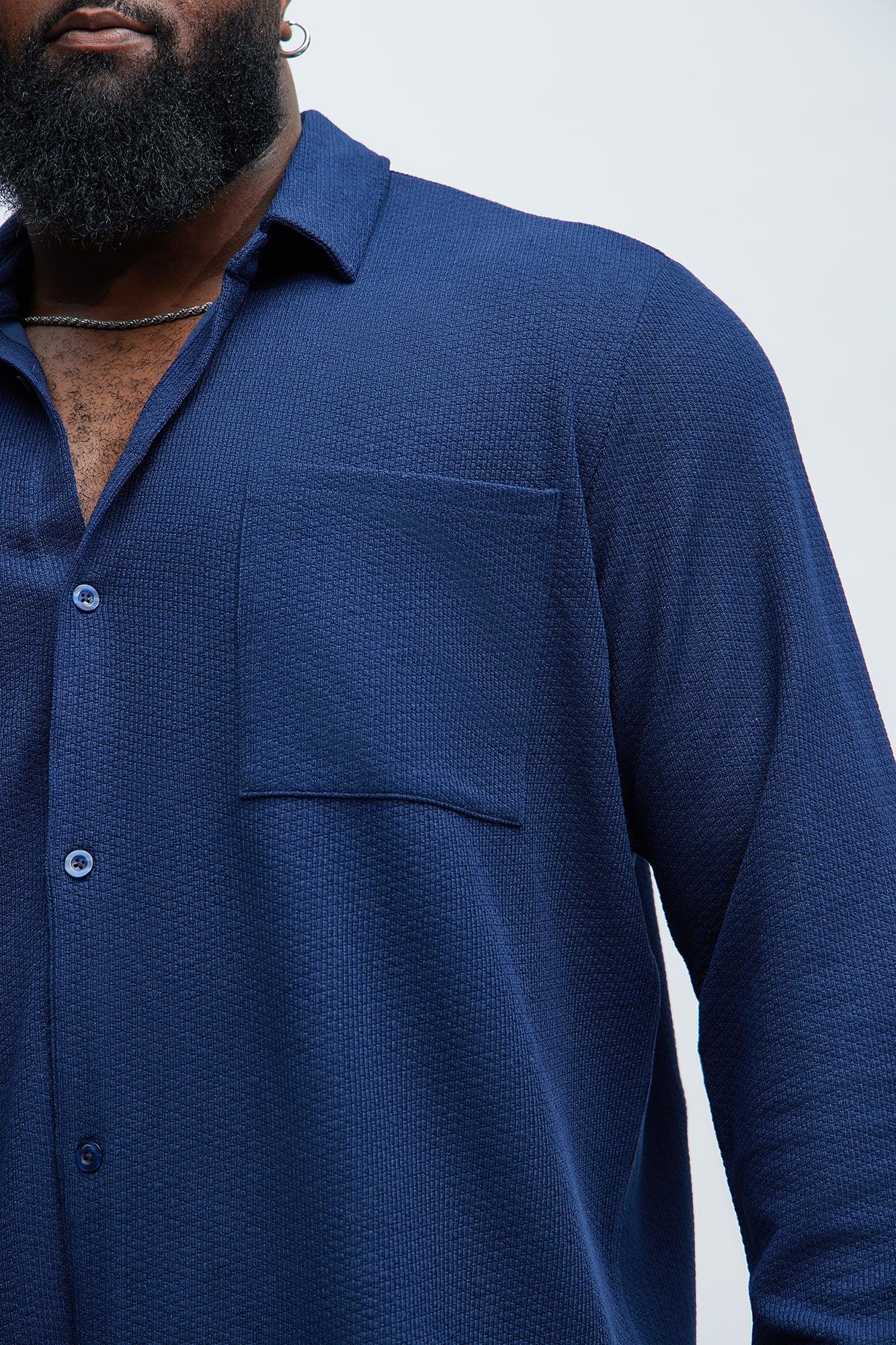 Capstan Textured Button Up Shirt - Navy Product Image