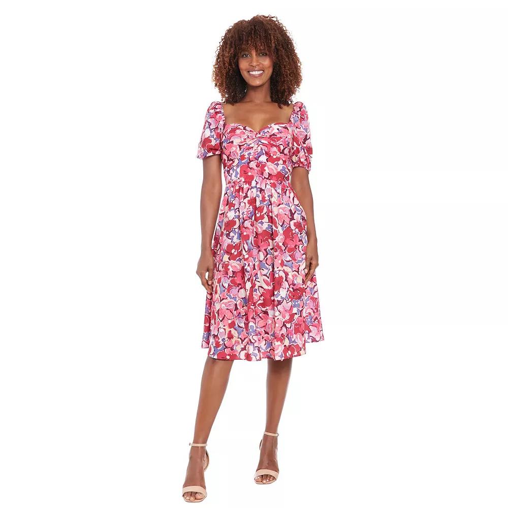 Women's London Times Twist Front Puff Sleeve Midi Dress,  Product Image