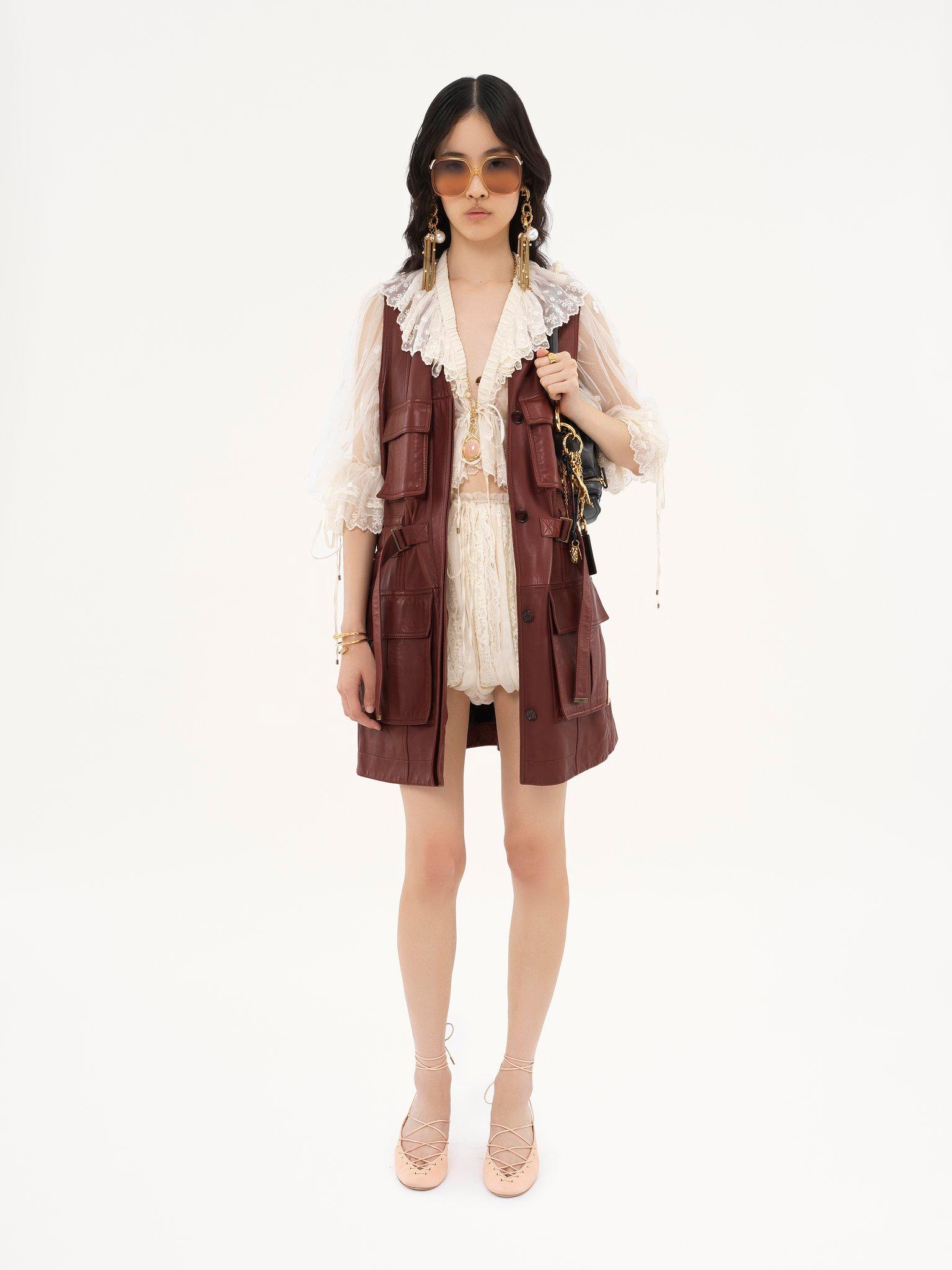 Utilitarian vest in leather Product Image