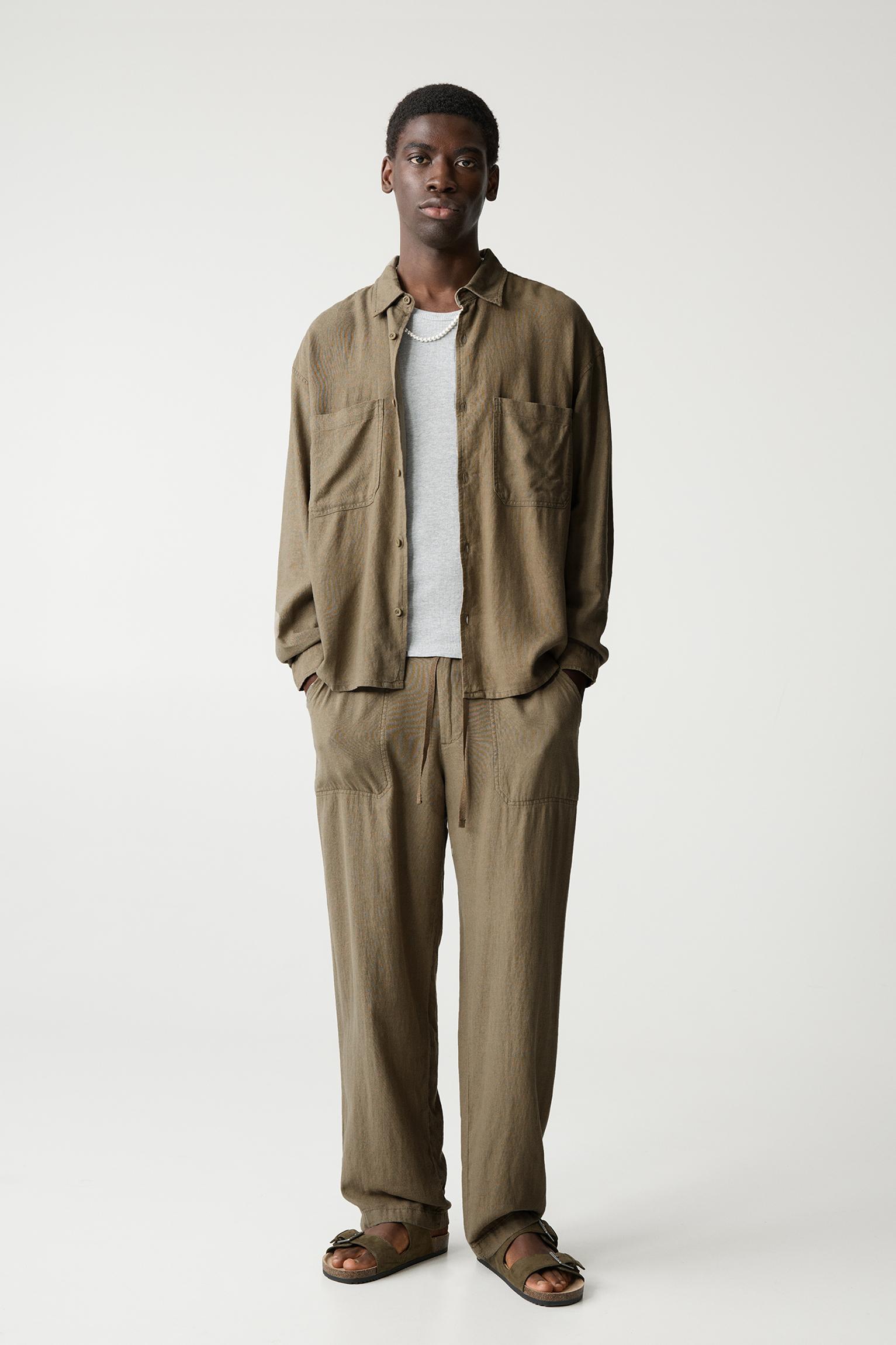 Long sleeve linen blend shirt Product Image