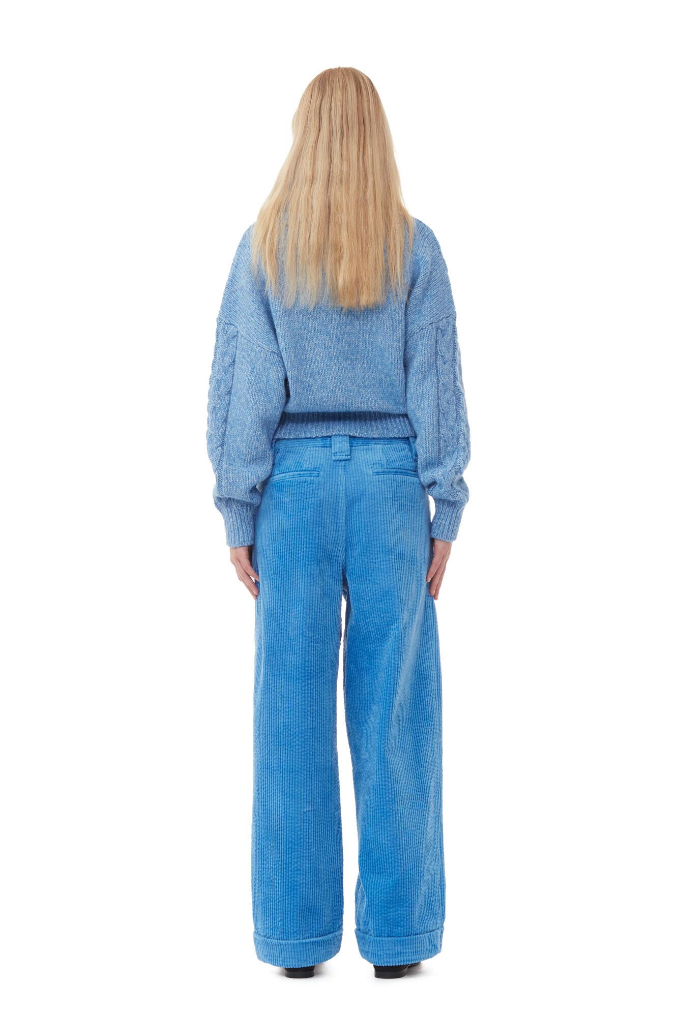 Blue Chunky Cable Zipper Blouse Product Image