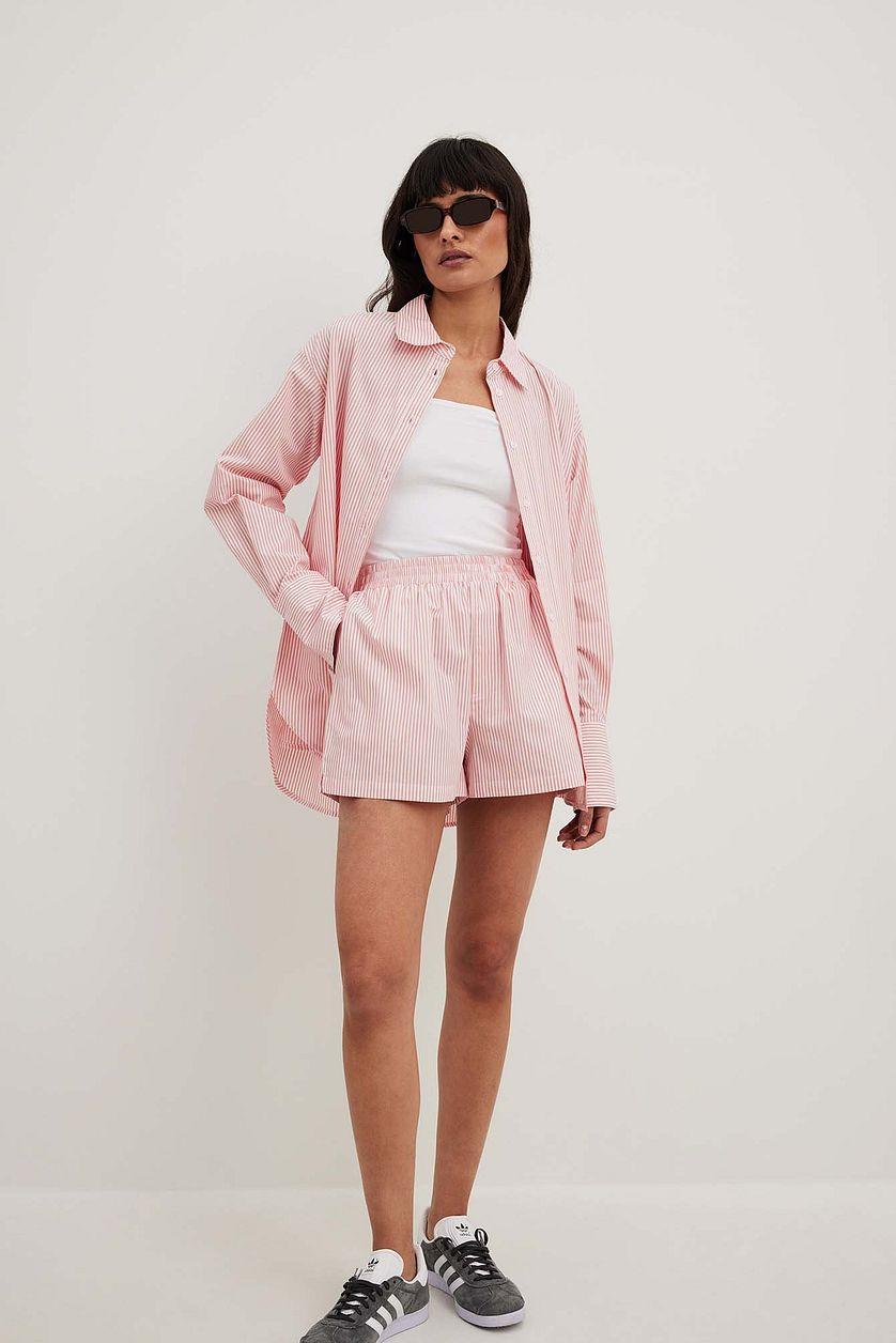 Striped Elastic Waist Cotton Shorts Product Image