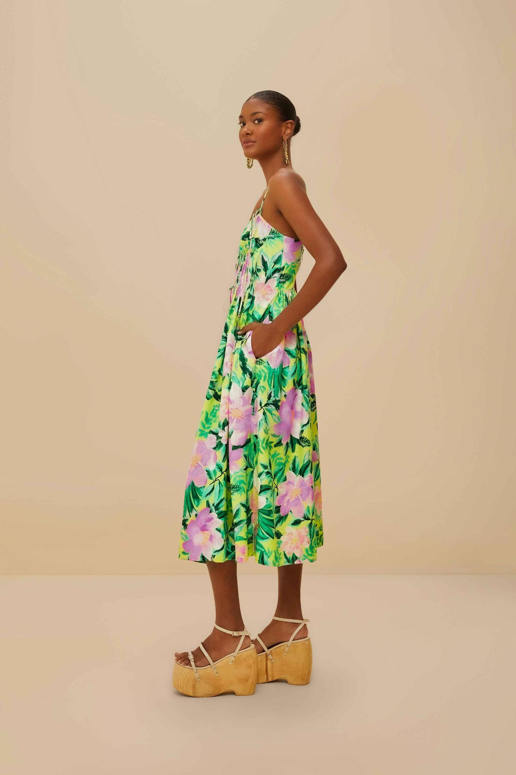 Green Painted Flowers LENZING™ ECOVERO™ Euroflax™ Midi Dress Product Image