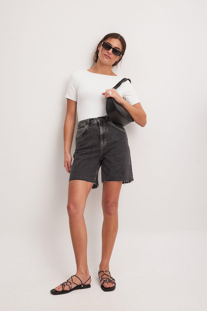 High Waist Raw Hem Denim Shorts Product Image