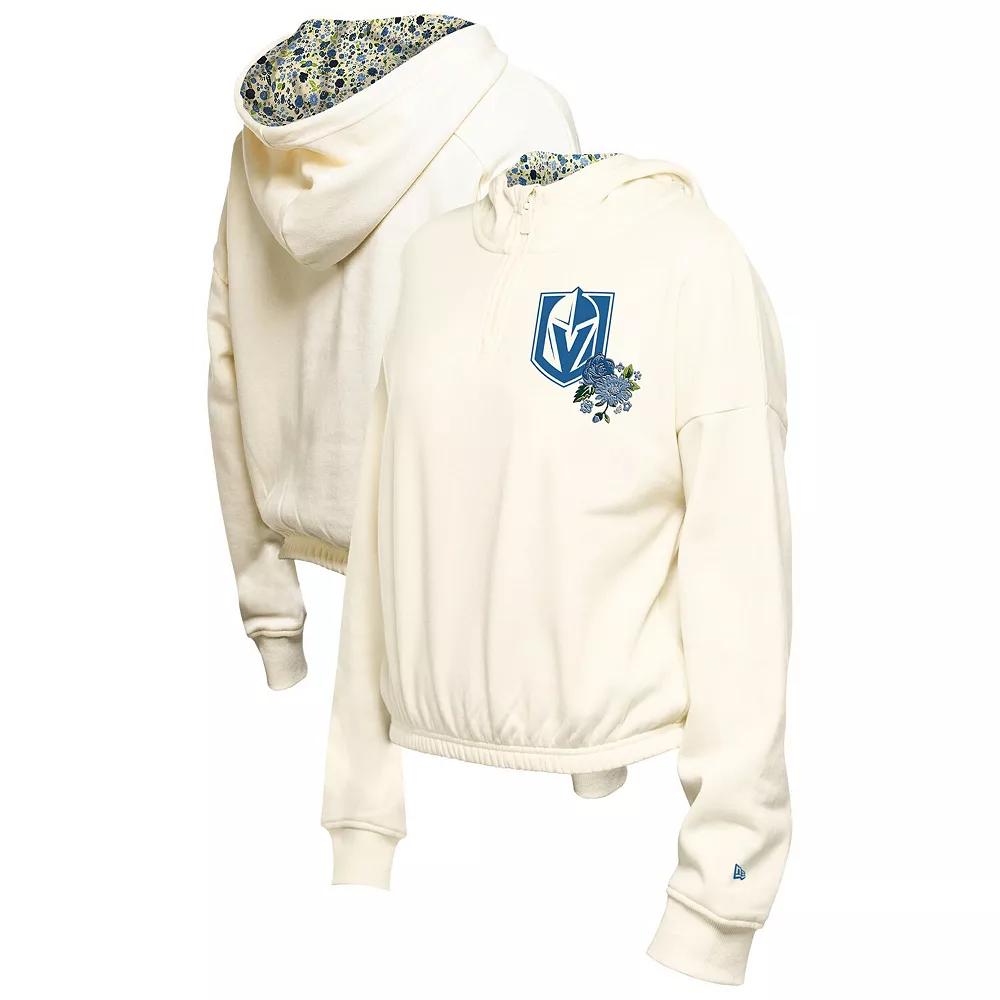 Women's New Era Cream Vegas Golden Knights Glam Game Quarter-Zip Cropped Floral Hoodie Pullover, Size: XL, Lvk Beige Product Image