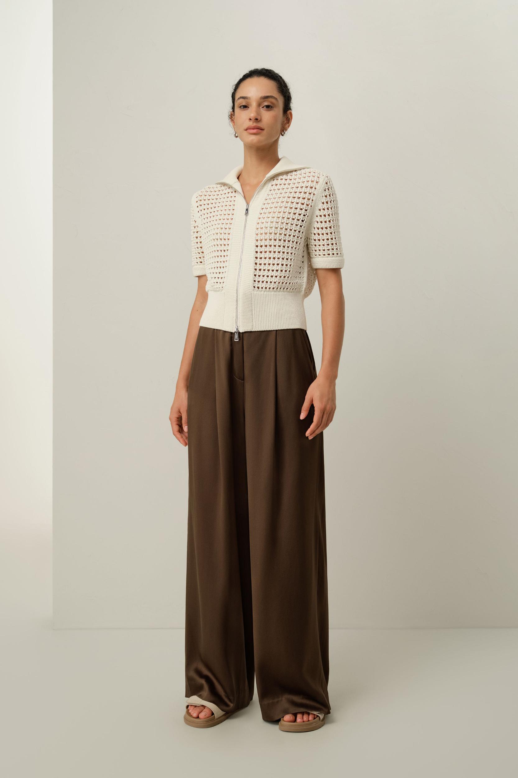 Toscana Pointelle Knit Double-Zip Cardigan Product Image