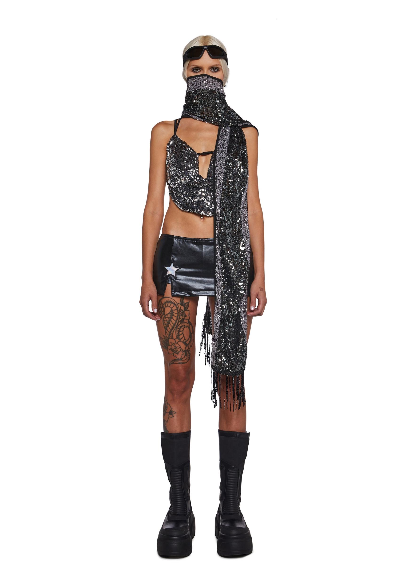 Womens Sequin Scarf Club Exx - Silver Product Image