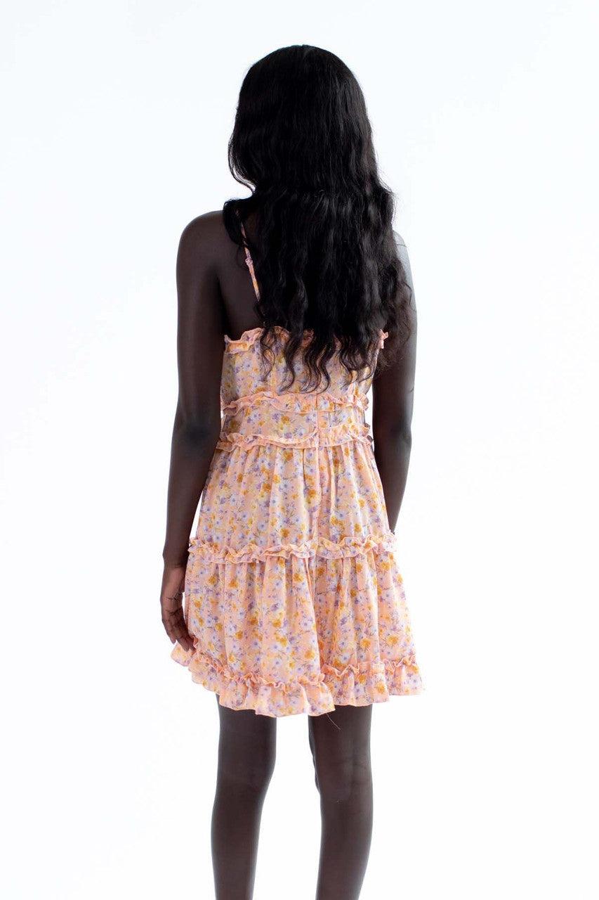Peach Bold Floral Ruffle Mini Dress Product Image