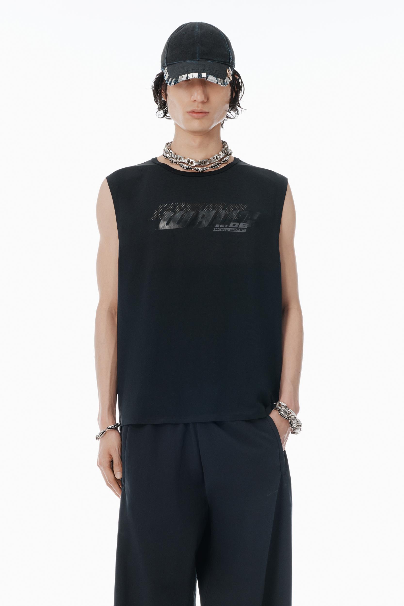 Black Laser-cut Logo Muscle Shirt  Product Image