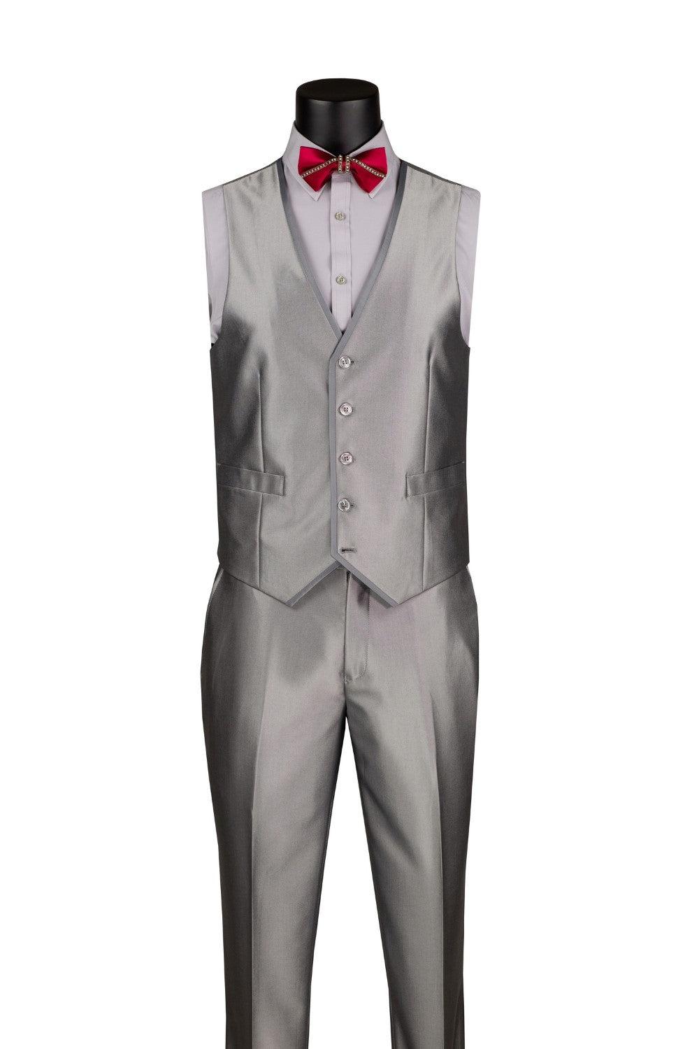 Slim Fit 3 Piece Satin Suit in Silver Product Image