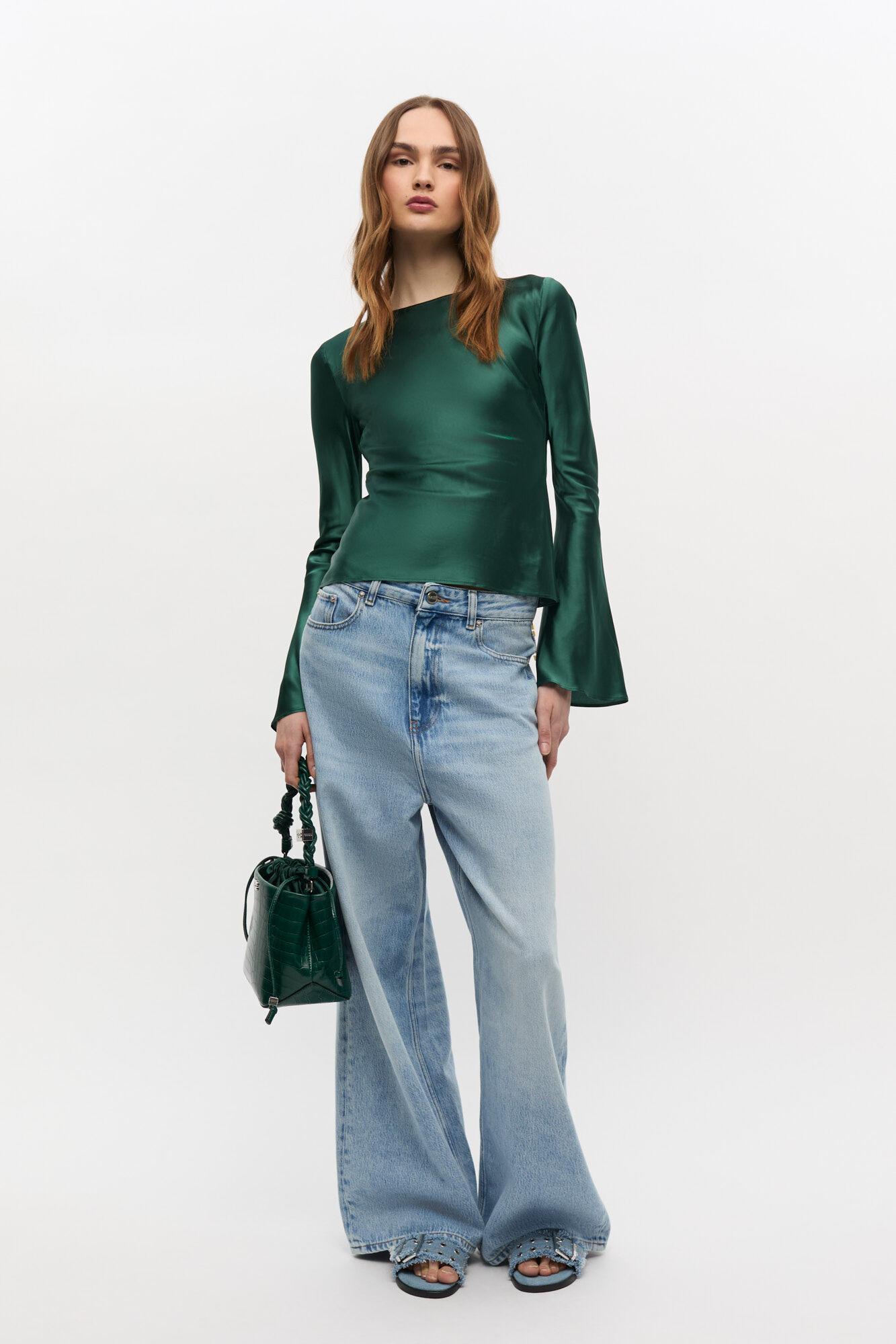 Green Satin Blouse Product Image