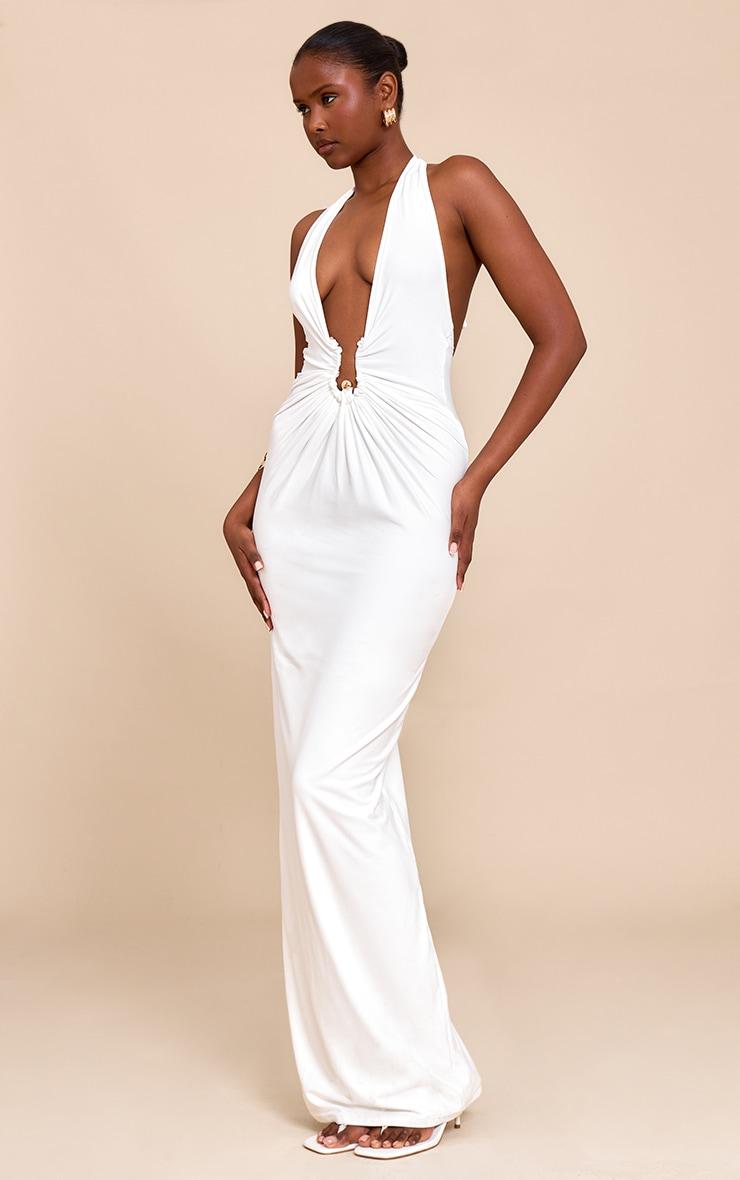 White Double Layer Soft Touch Trim Detail Maxi Dress Product Image