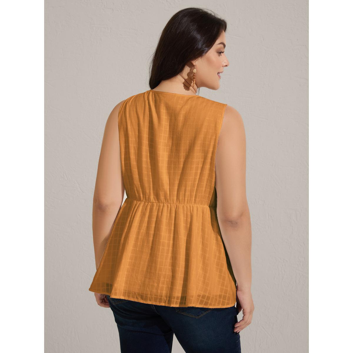 Plus Size Pure Cotton Jacquard Embroidered Tank Top Women Yellowishbrown Boho Texture Square Neck Vacation Tank Tops Camis BloomChic 10/M Product Image