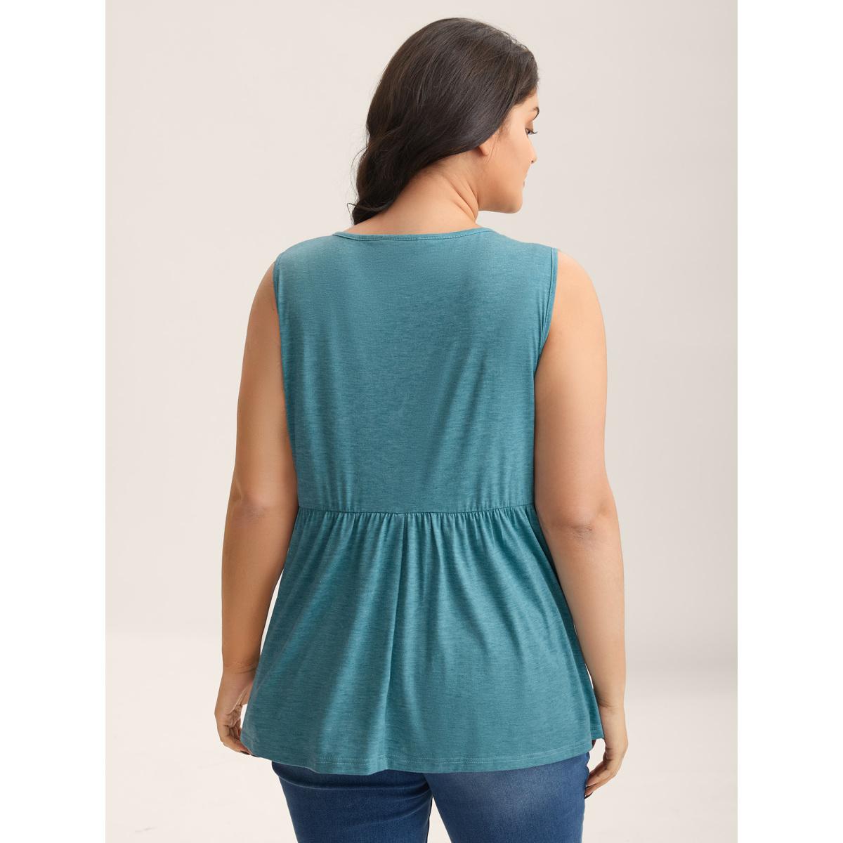 Plus Size Bow Tie Detail Neck Keyhole Tank Top Women Cerulean Tie knot Round Neck Everyday-Casual Tank Tops Camis BloomChic 22-24/3X Product Image